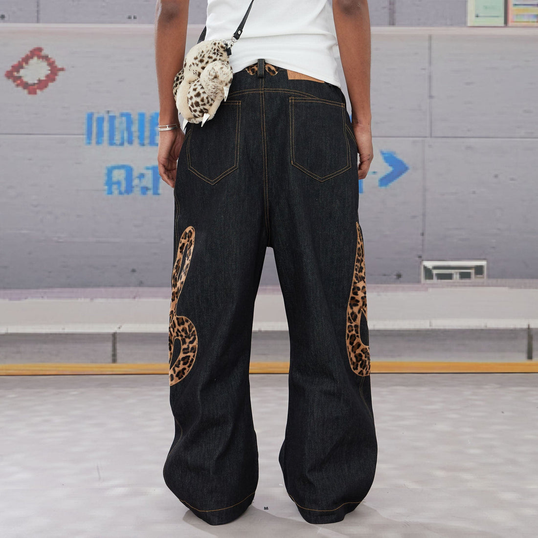DND4DES Leopard Music Note Patch Baggy Jeans-Jeans-XXS-Free Shipping Leatheretro