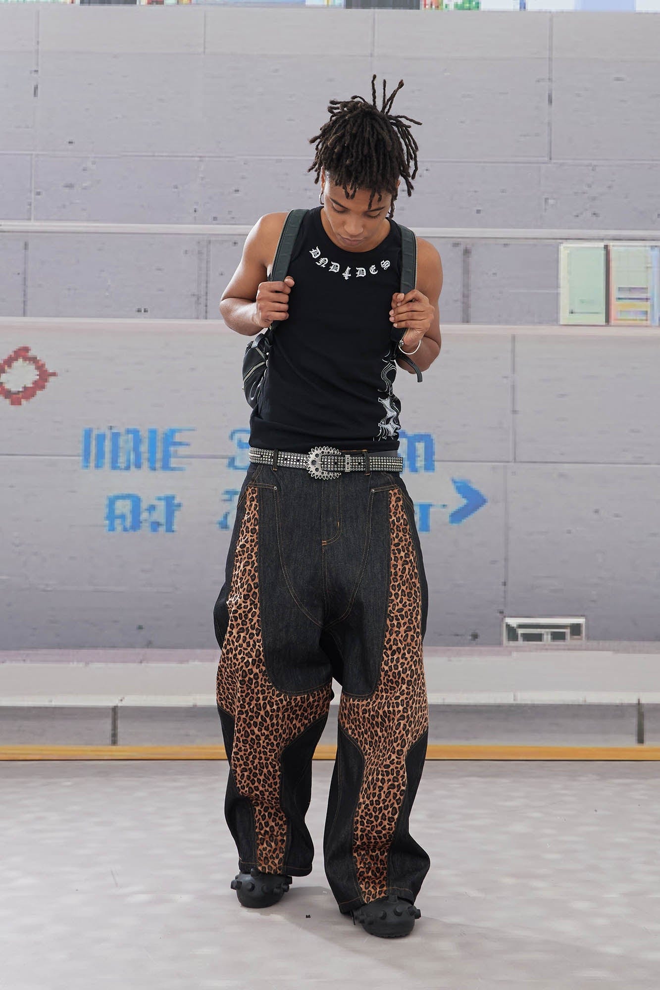 DND4DES Leopard-Paneled Curved Baggy Jeans-Jeans-XS-Free Shipping Leatheretro