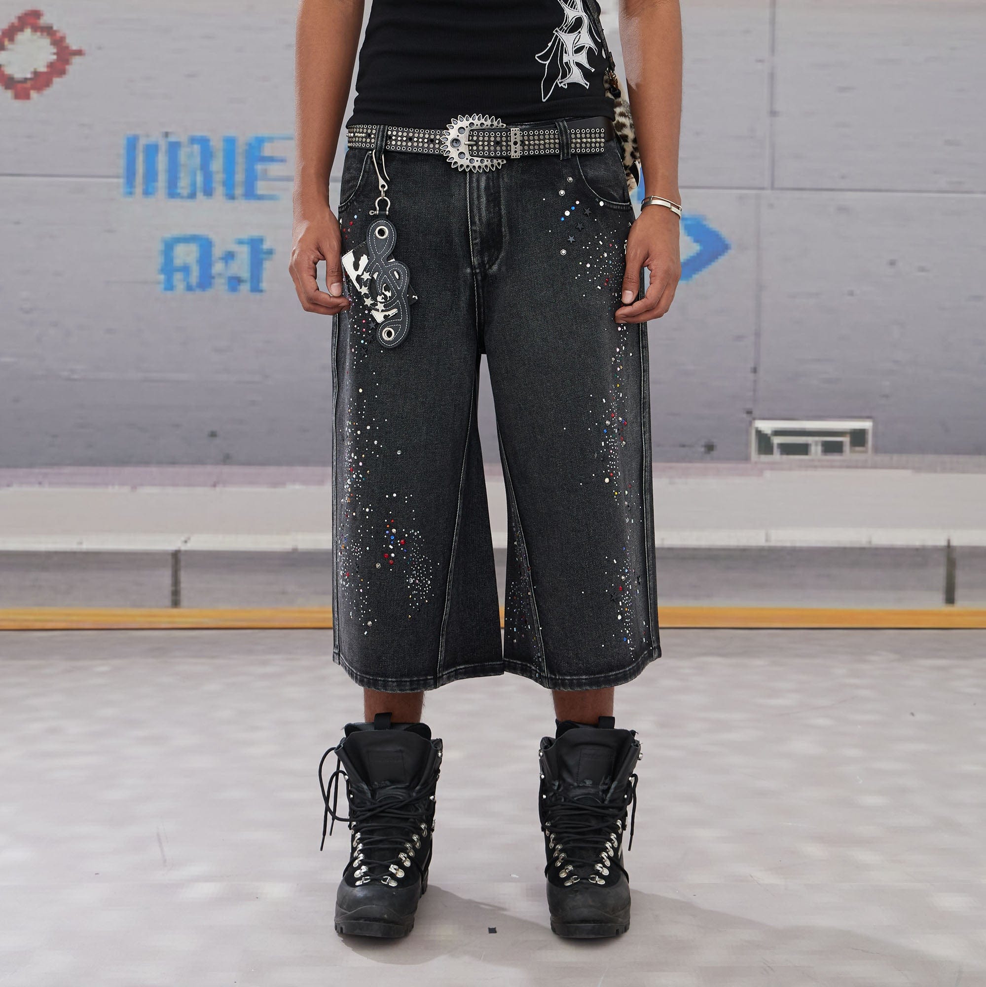 DND4DES Diamond Washed Spliced Oversized Shorts-Shorts-XS-Free Shipping Leatheretro