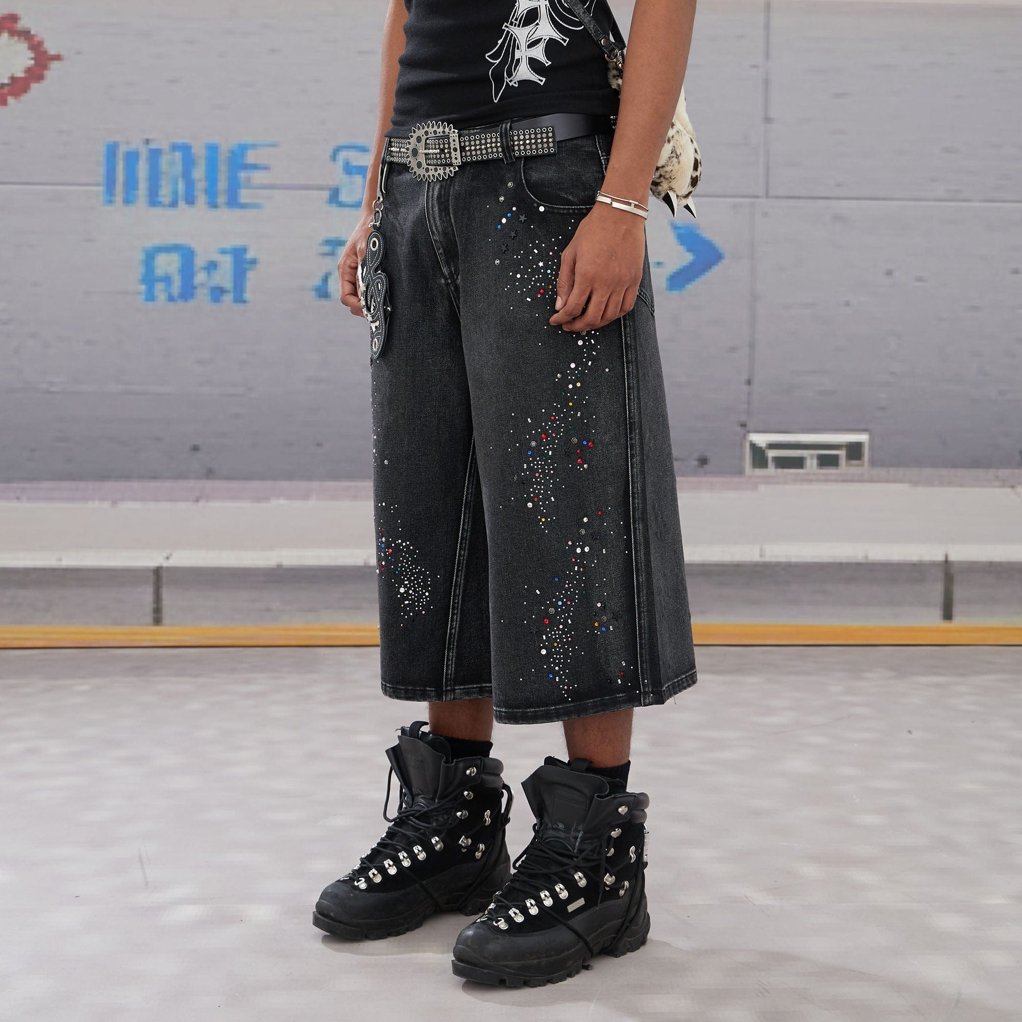 DND4DES Diamond Washed Spliced Oversized Shorts-Shorts-XS-Free Shipping Leatheretro