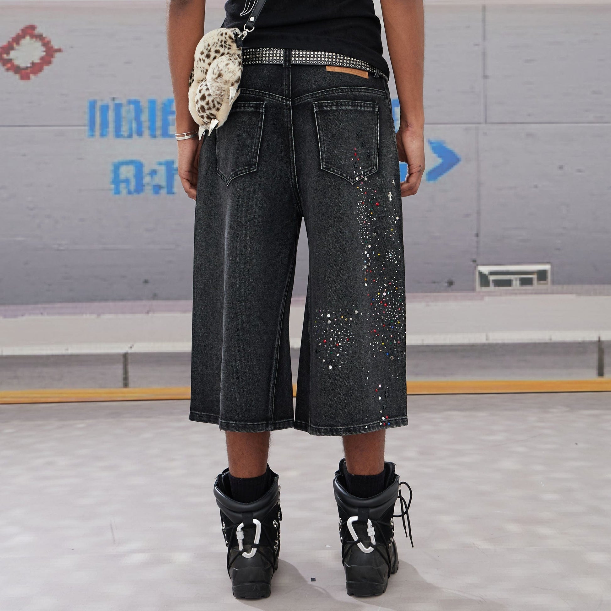 DND4DES Diamond Washed Spliced Oversized Shorts-Shorts-XS-Free Shipping Leatheretro