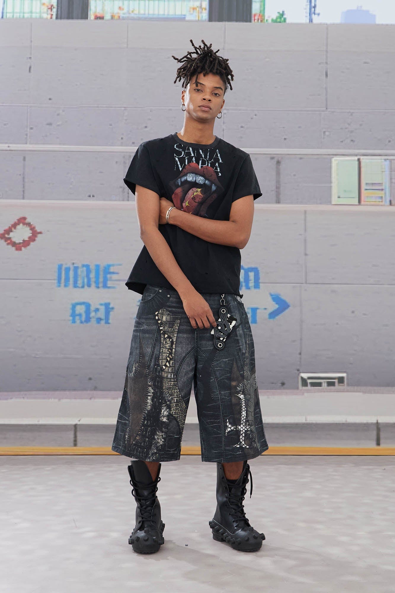 DND4DES Croc Cross Panel Washed Bermuda Denim Shorts-Shorts-XS-Free Shipping Leatheretro