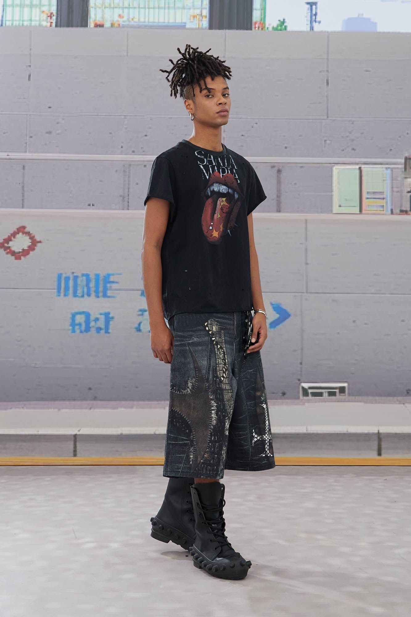 DND4DES Croc Cross Panel Washed Bermuda Denim Shorts-Shorts-XS-Free Shipping Leatheretro