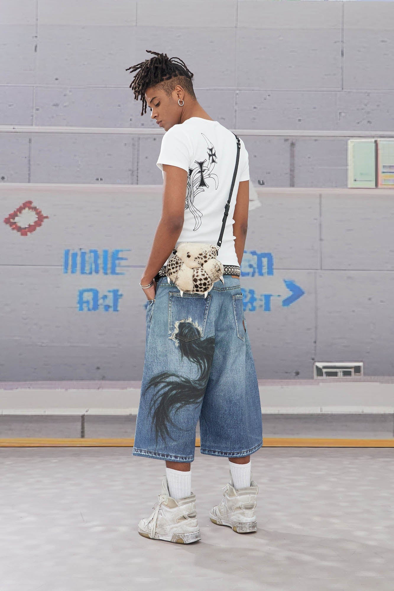 DND4DES Horse Graphics Washed Bermuda Denim Shorts-Shorts-XS-Free Shipping Leatheretro