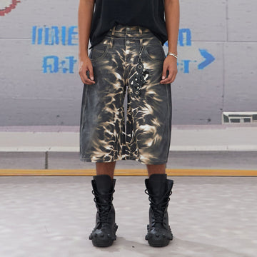 DND4DES Abstract Leopard Double-Waistband Denim Shorts-Shorts-XS-Free Shipping Leatheretro