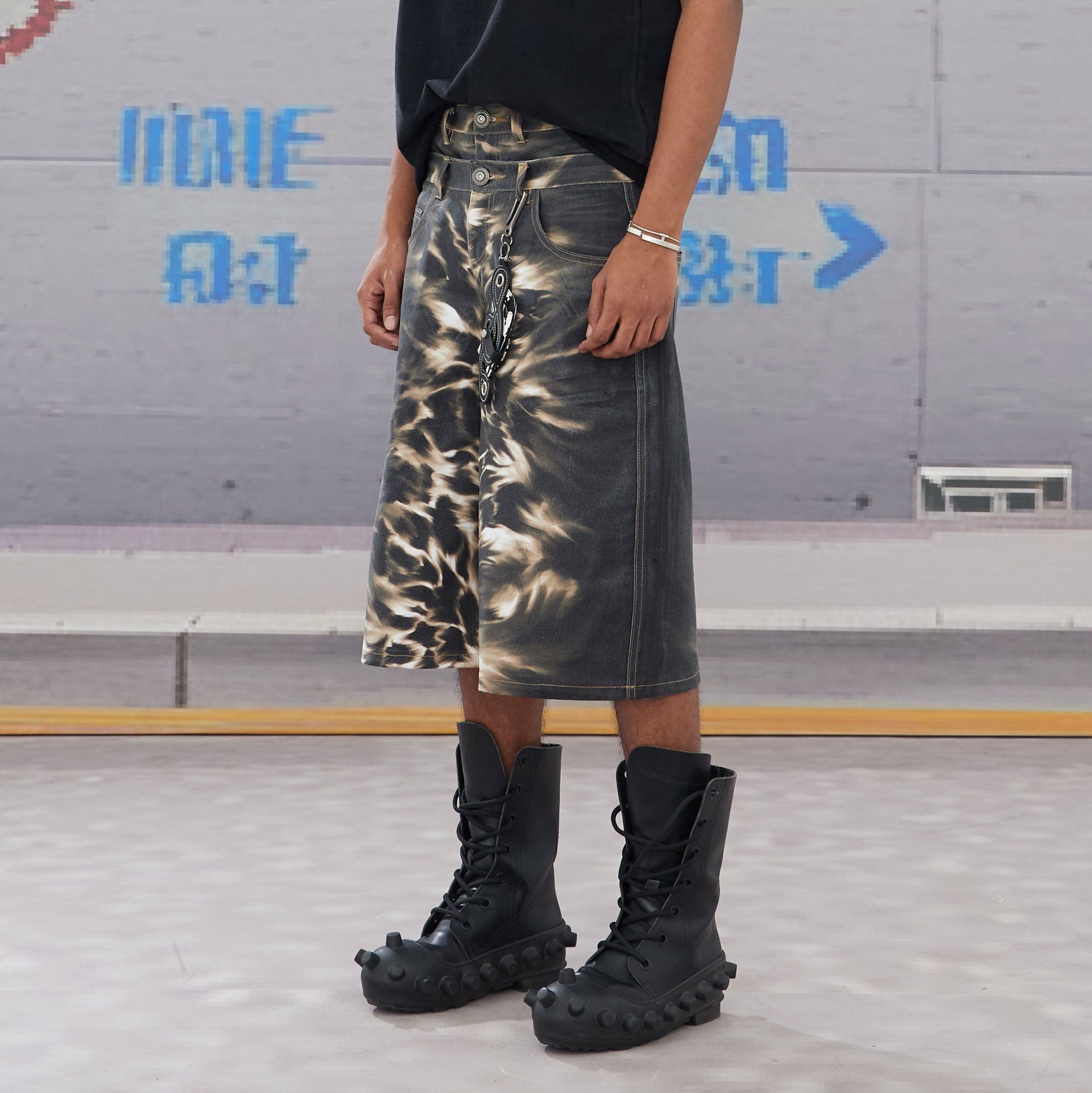 DND4DES Abstract Leopard Double-Waistband Denim Shorts-Shorts-XS-Free Shipping Leatheretro