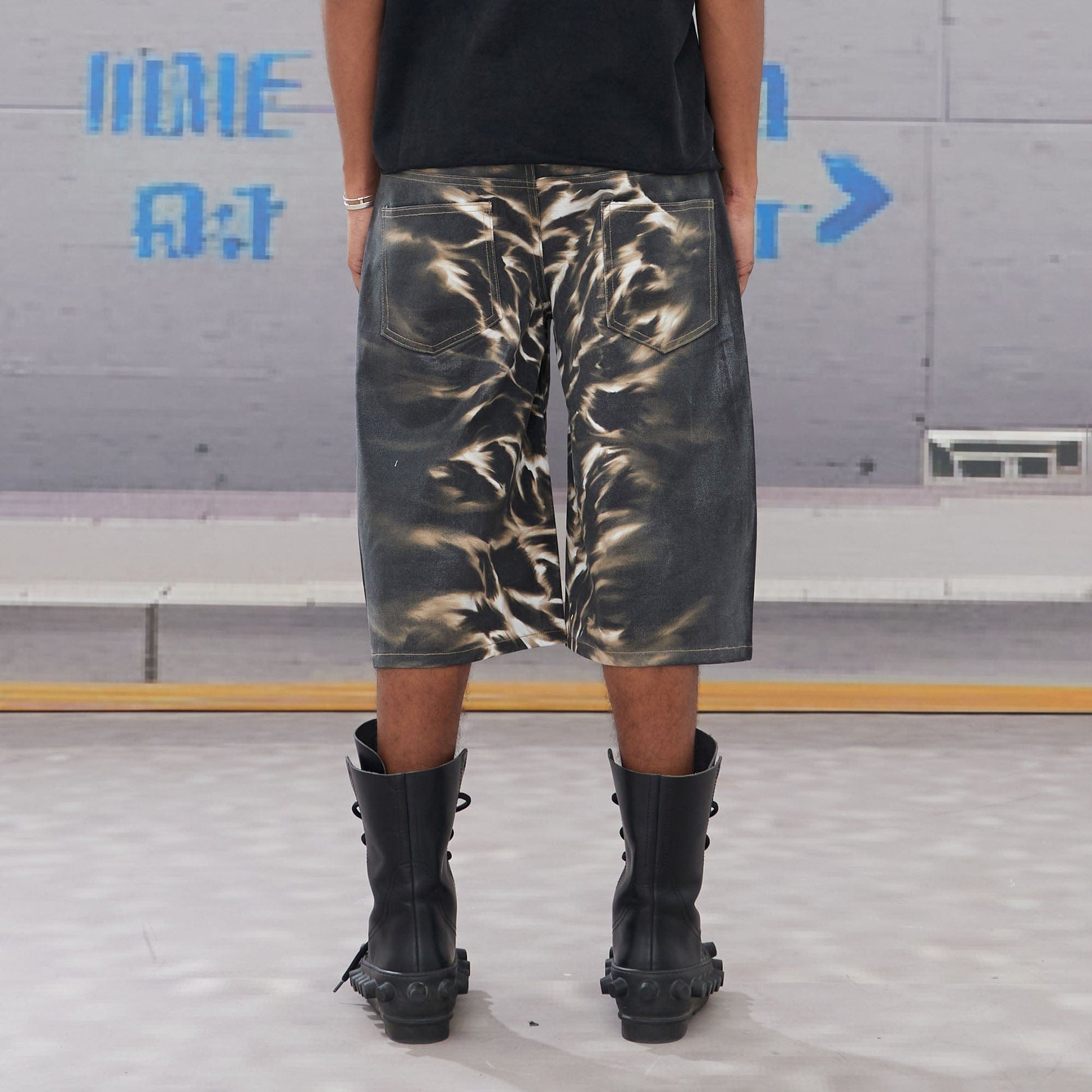 DND4DES Abstract Leopard Double-Waistband Denim Shorts-Shorts-XS-Free Shipping Leatheretro