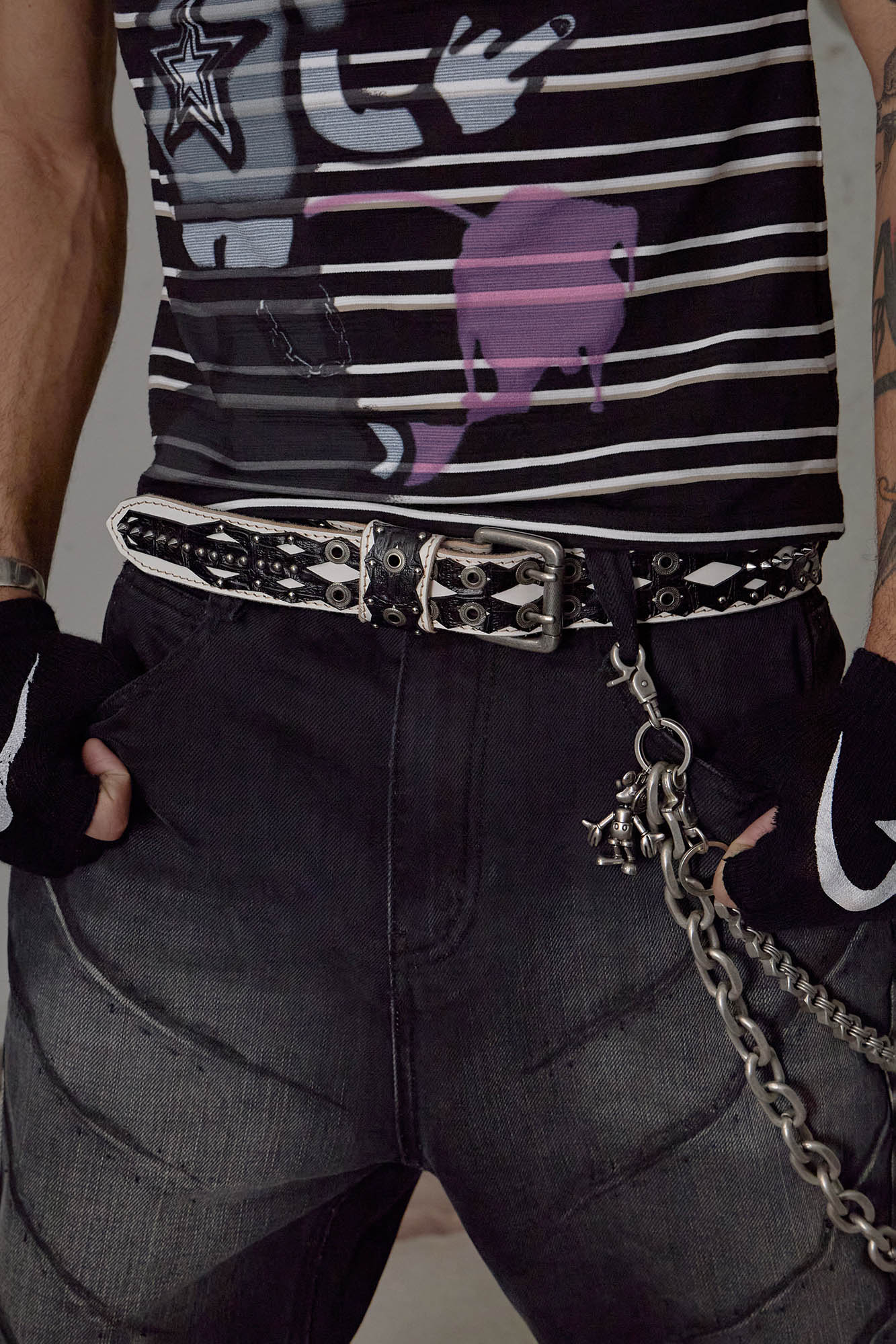 DND4DES Geometric Chain Studded Leather Belt-Belt-One Size-Free Shipping Leatheretro