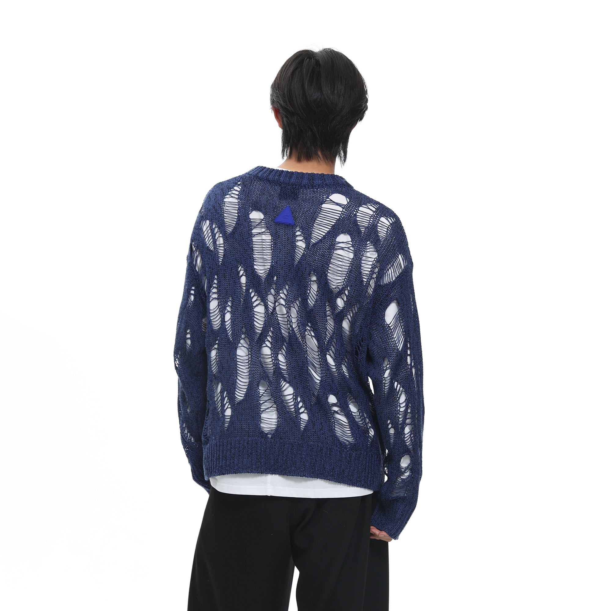 ROARINGWILD A ARCH Distressed Hollowed-Knit Sweater-Sweater-XS-Gray-Free Shipping Leatheretro