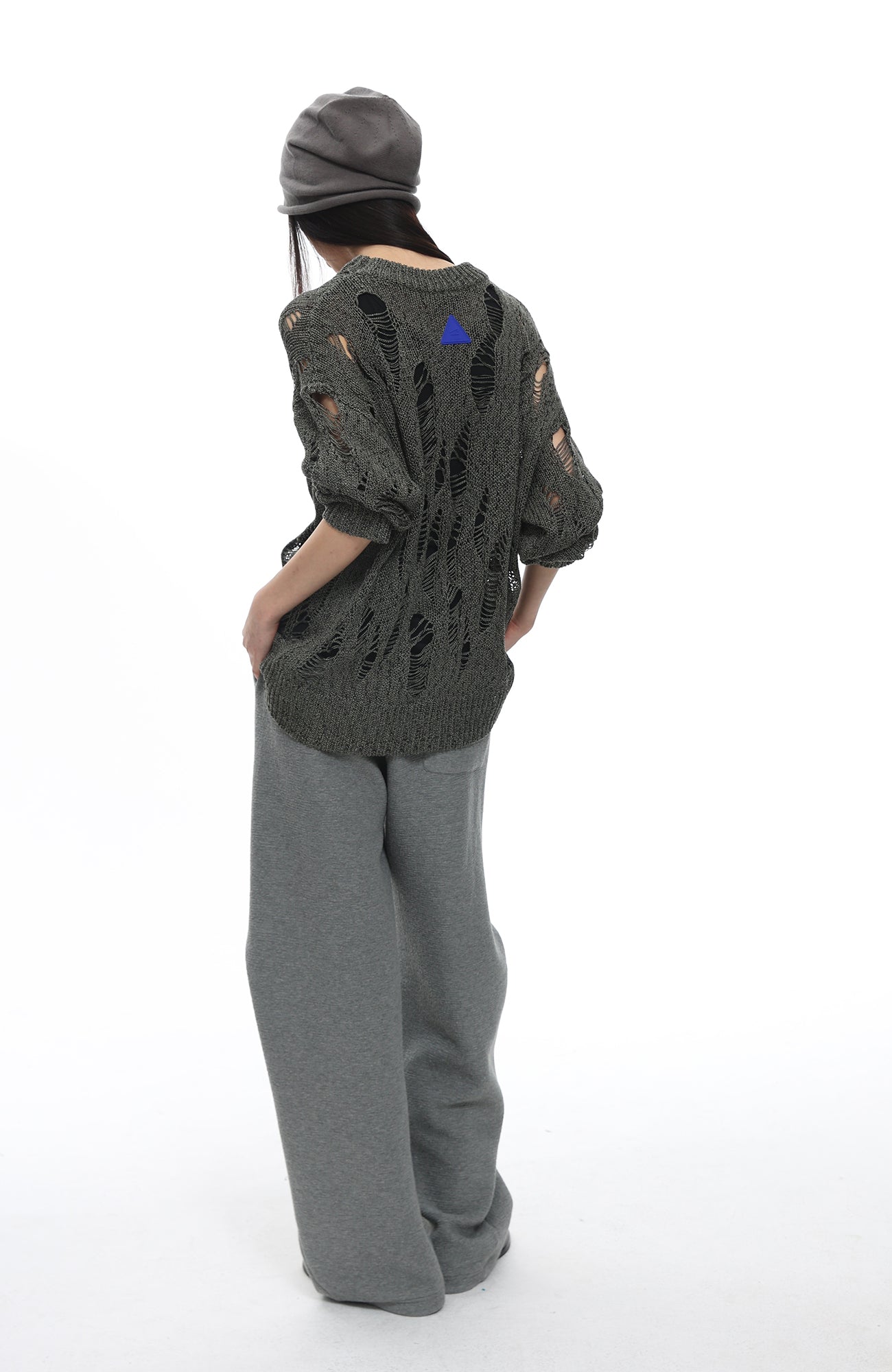 ROARINGWILD A ARCH Distressed Hollowed-Knit Sweater-Sweater-XS-Gray-Free Shipping Leatheretro