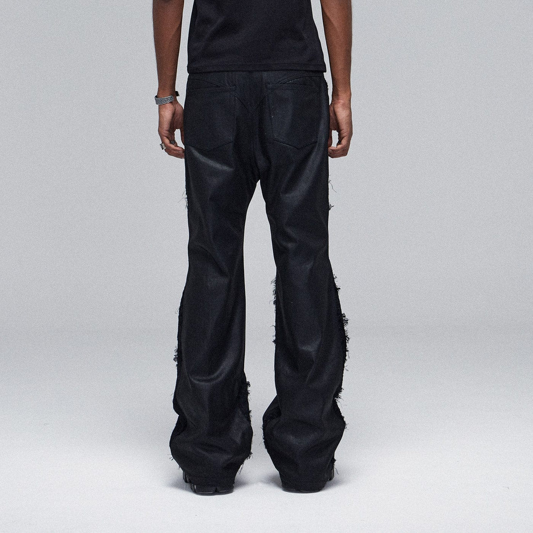 DND4DES Raw-Edge Spliced Flared Waxed Jeans-Jeans-S-Free Shipping Leatheretro
