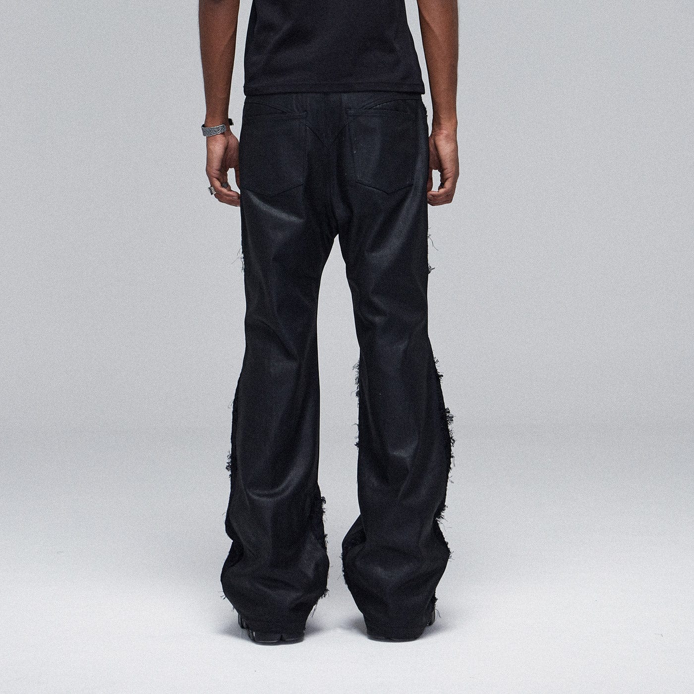 DND4DES Raw-Edge Spliced Flared Waxed Jeans-Jeans-S-Free Shipping Leatheretro