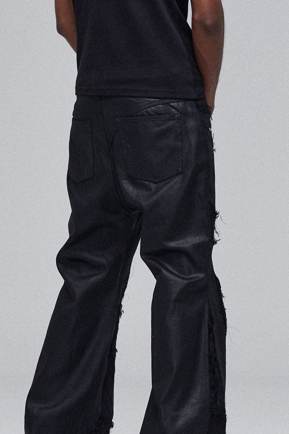 DND4DES Raw-Edge Spliced Flared Waxed Jeans-Jeans-S-Free Shipping Leatheretro