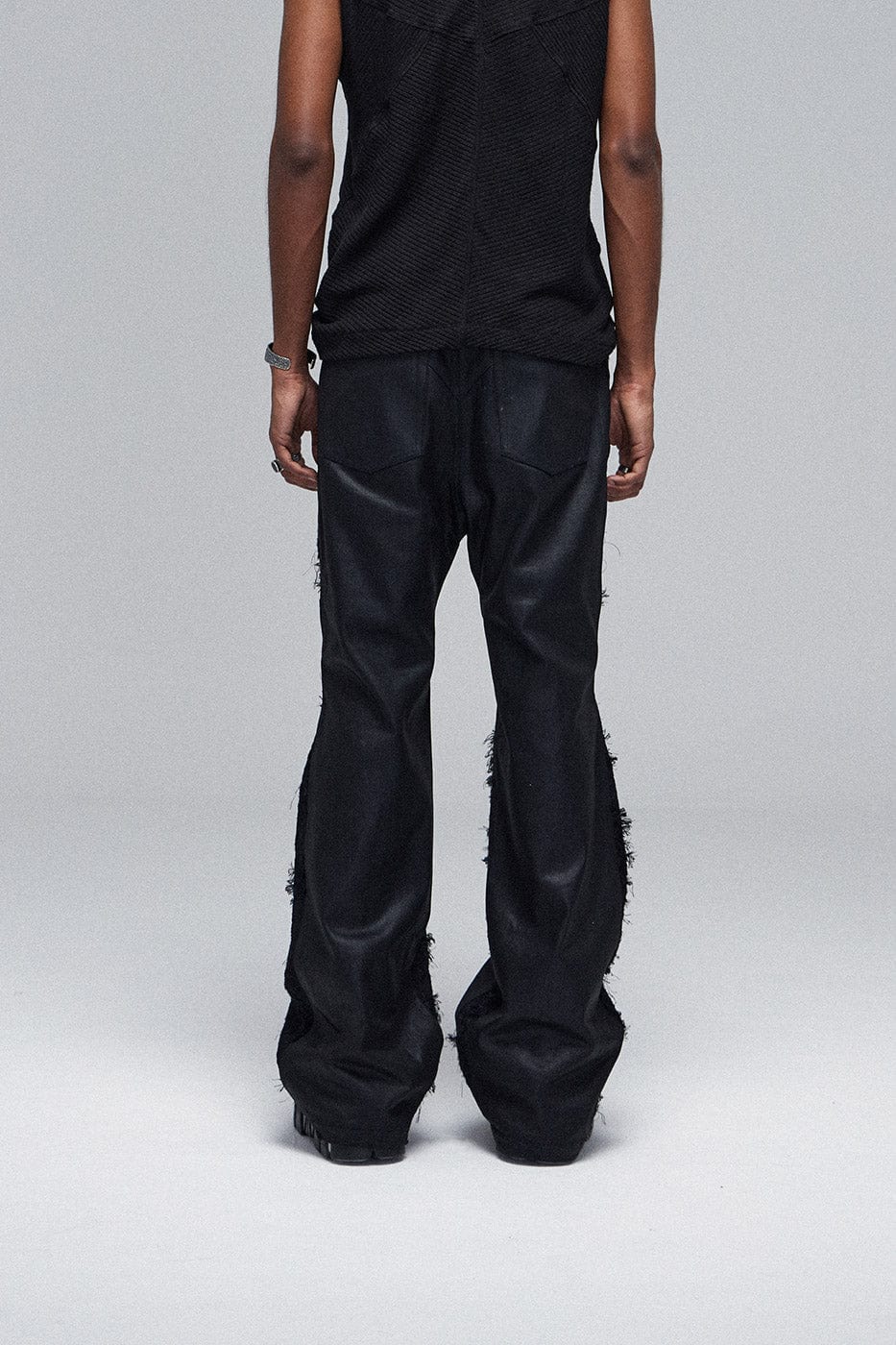 DND4DES Raw-Edge Spliced Flared Waxed Jeans-Jeans-S-Free Shipping Leatheretro
