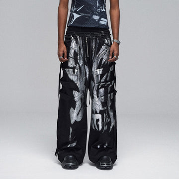 DND4DES Multi-Layered Striped Graffiti Cargo Pants-Pants-XS-Free Shipping Leatheretro