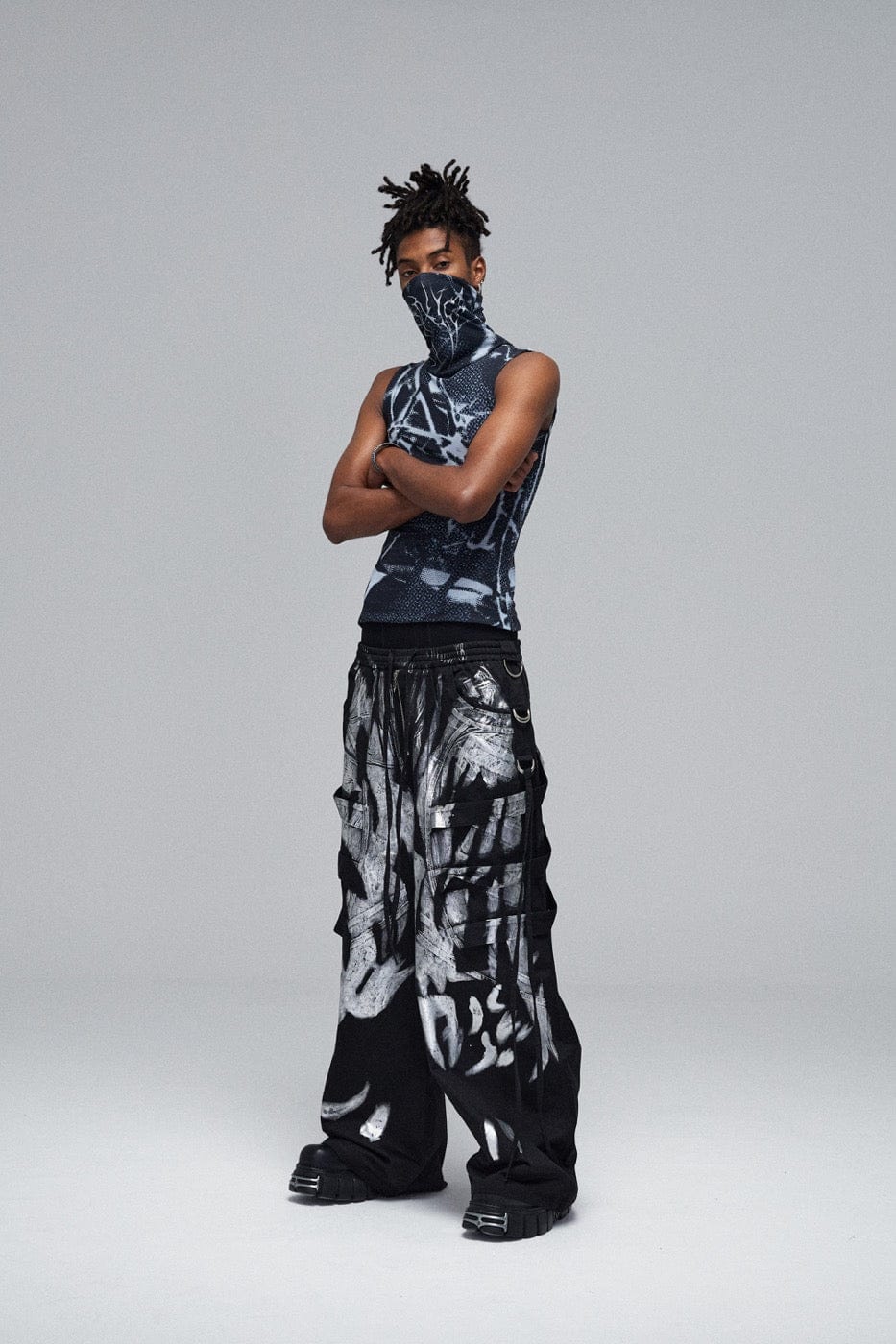 DND4DES Multi-Layered Striped Graffiti Cargo Pants-Pants-XS-Free Shipping Leatheretro