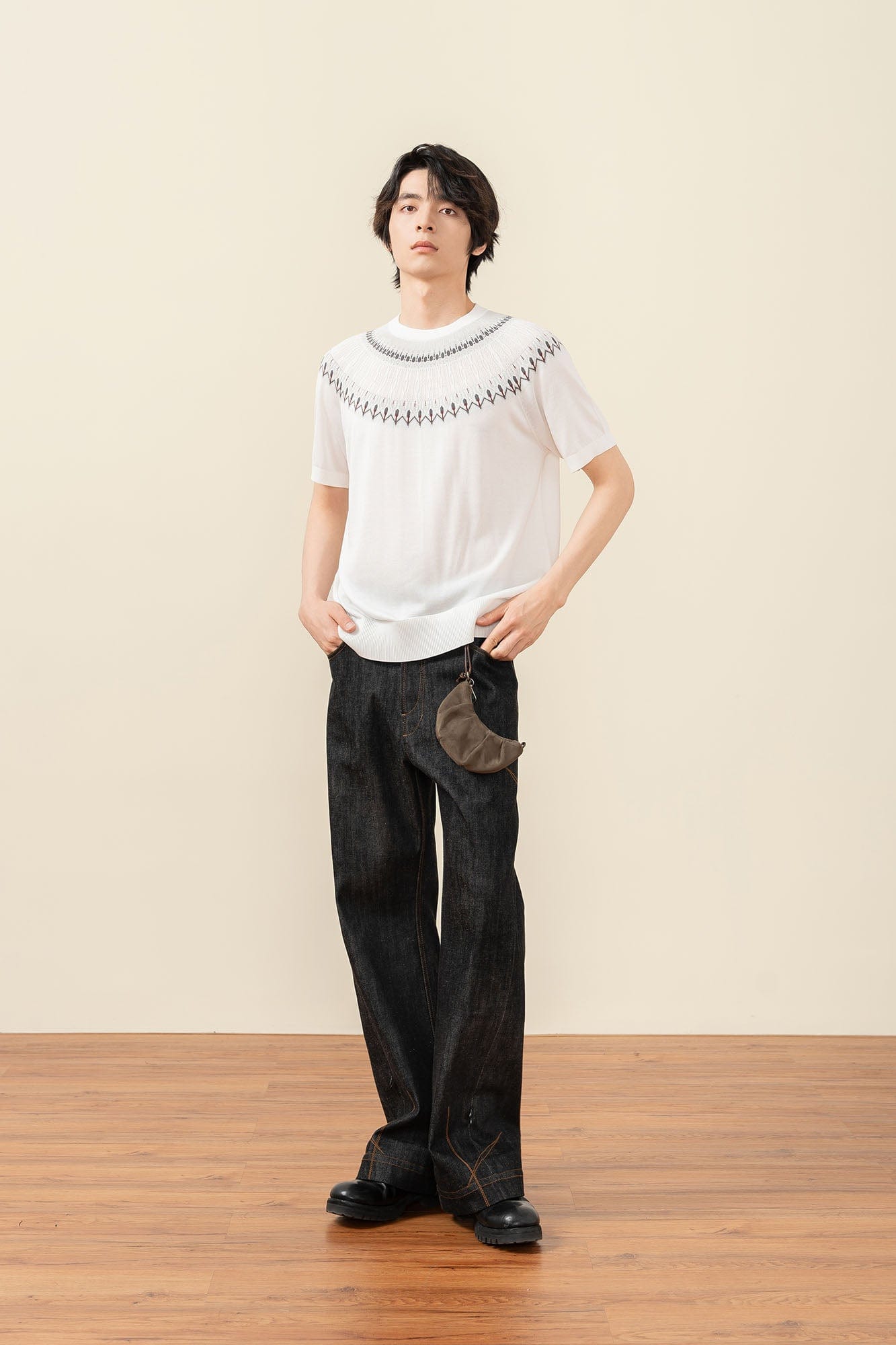 MOITIEDEPETALE Fair Isle Jacquard Tee-T Shirt-XS-Gray-Free Shipping Leatheretro