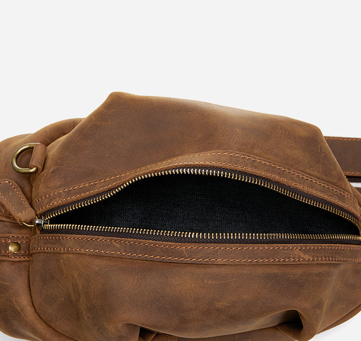 Vintage Crazy Horse Leather Men's Chest Bag-Handbags-Black-12 inches-Free Shipping Leatheretro