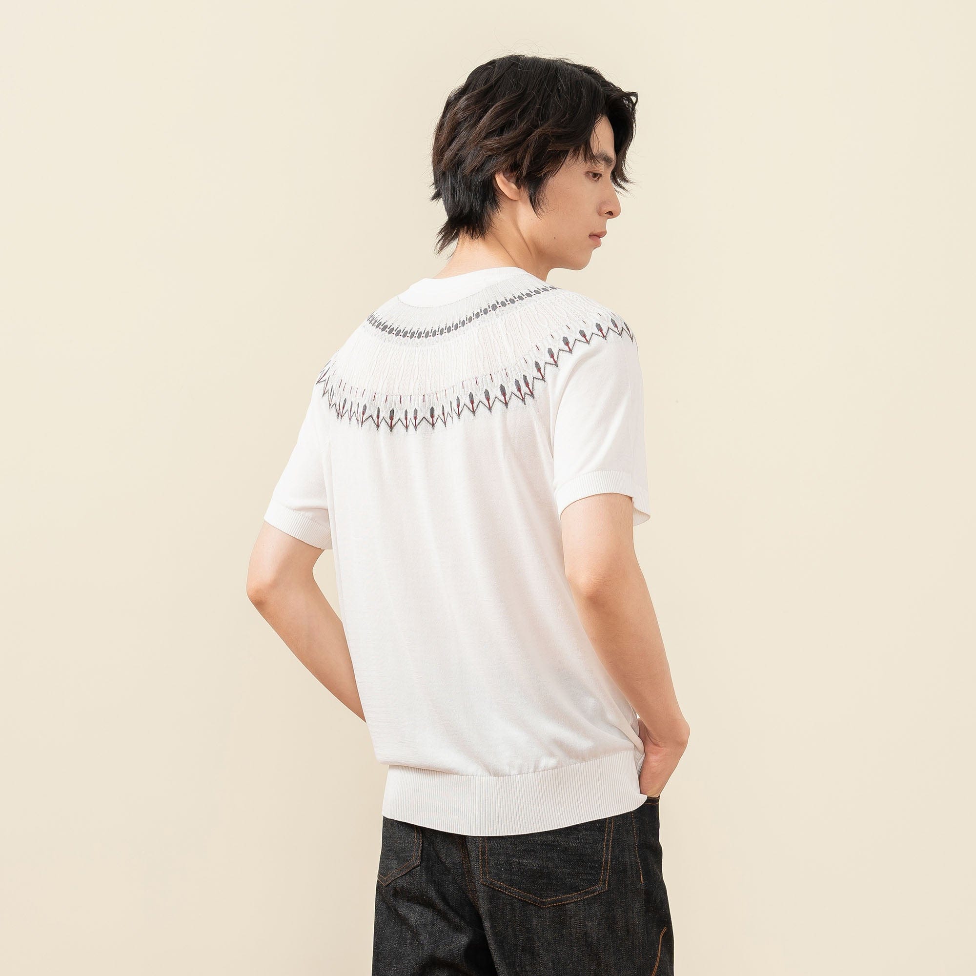 MOITIEDEPETALE Fair Isle Jacquard Tee-T Shirt-XS-Gray-Free Shipping Leatheretro