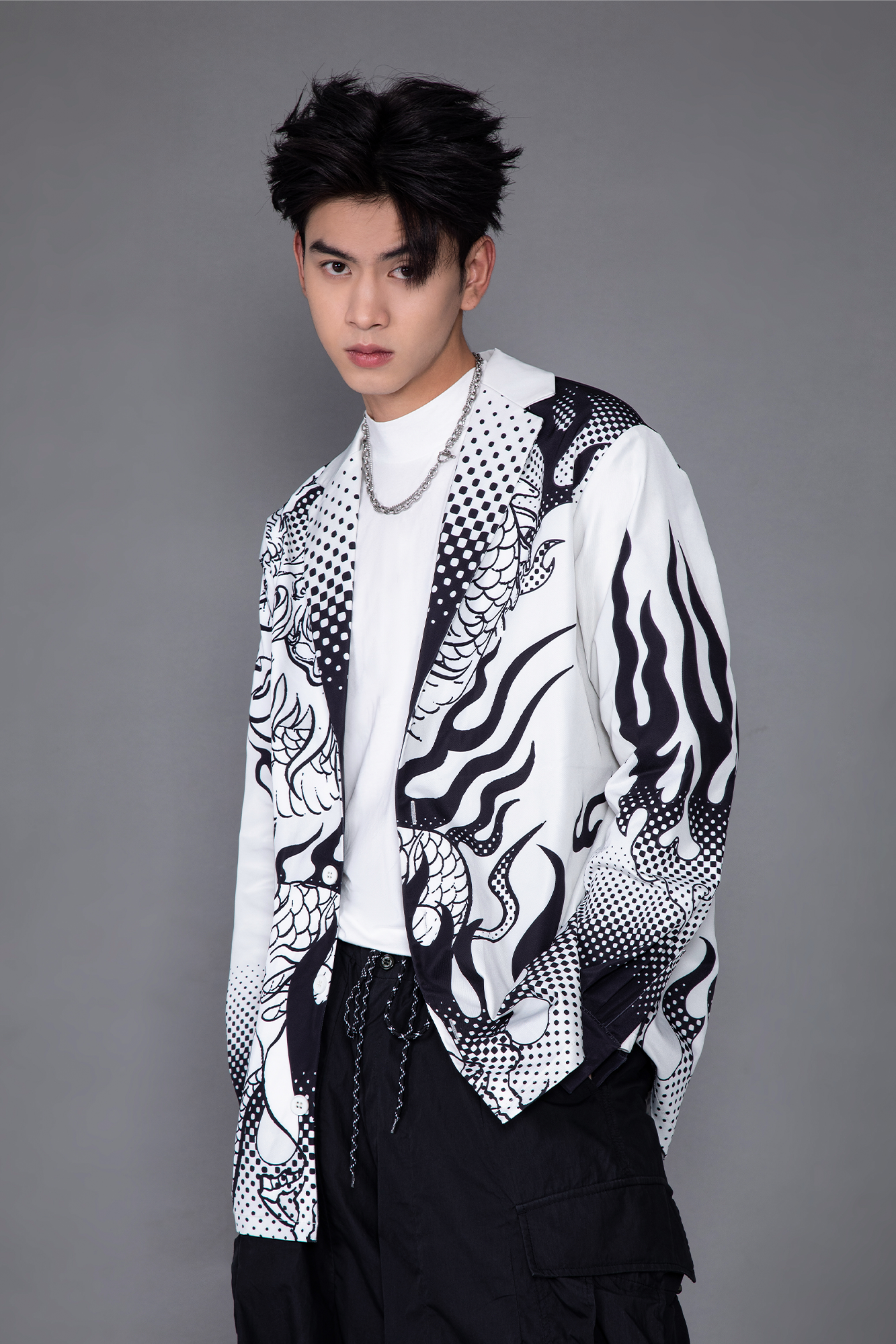MASH UP ASIA Dragon Flame Graphic Oversized Blazer-Jacket-M-Free Shipping Leatheretro
