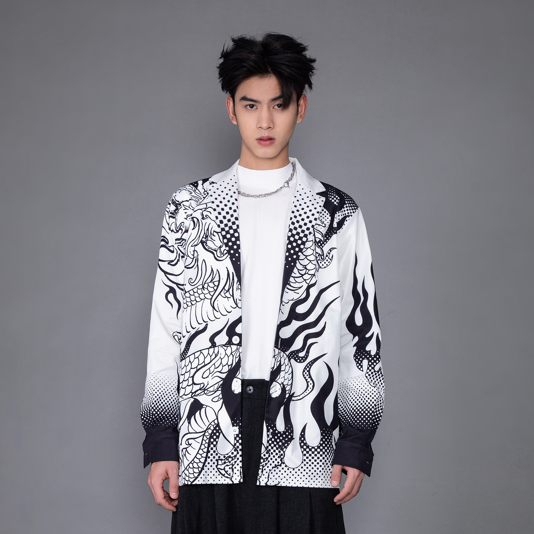 MASH UP ASIA Dragon Flame Graphic Oversized Blazer-Jacket-M-Free Shipping Leatheretro