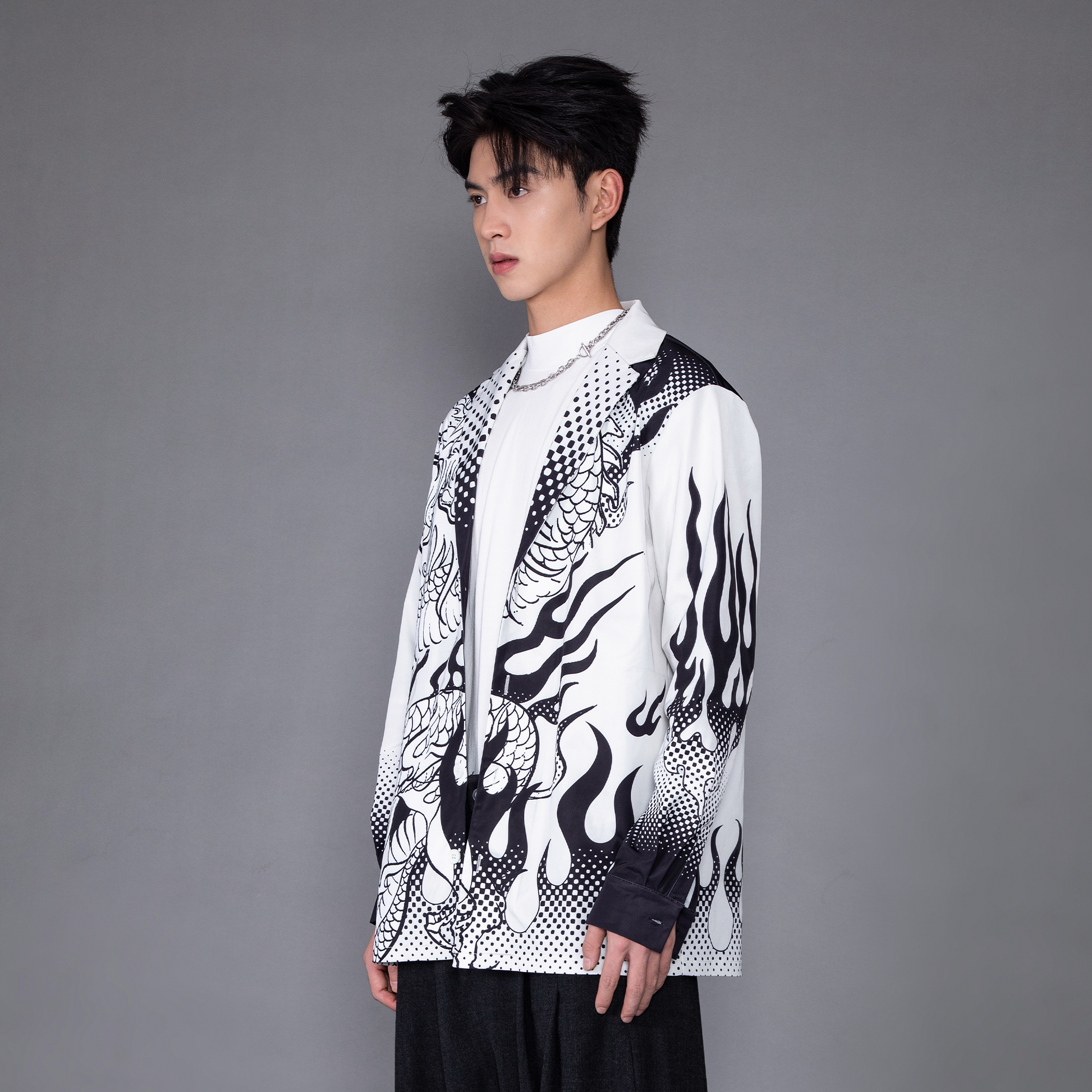 MASH UP ASIA Dragon Flame Graphic Oversized Blazer-Jacket-M-Free Shipping Leatheretro