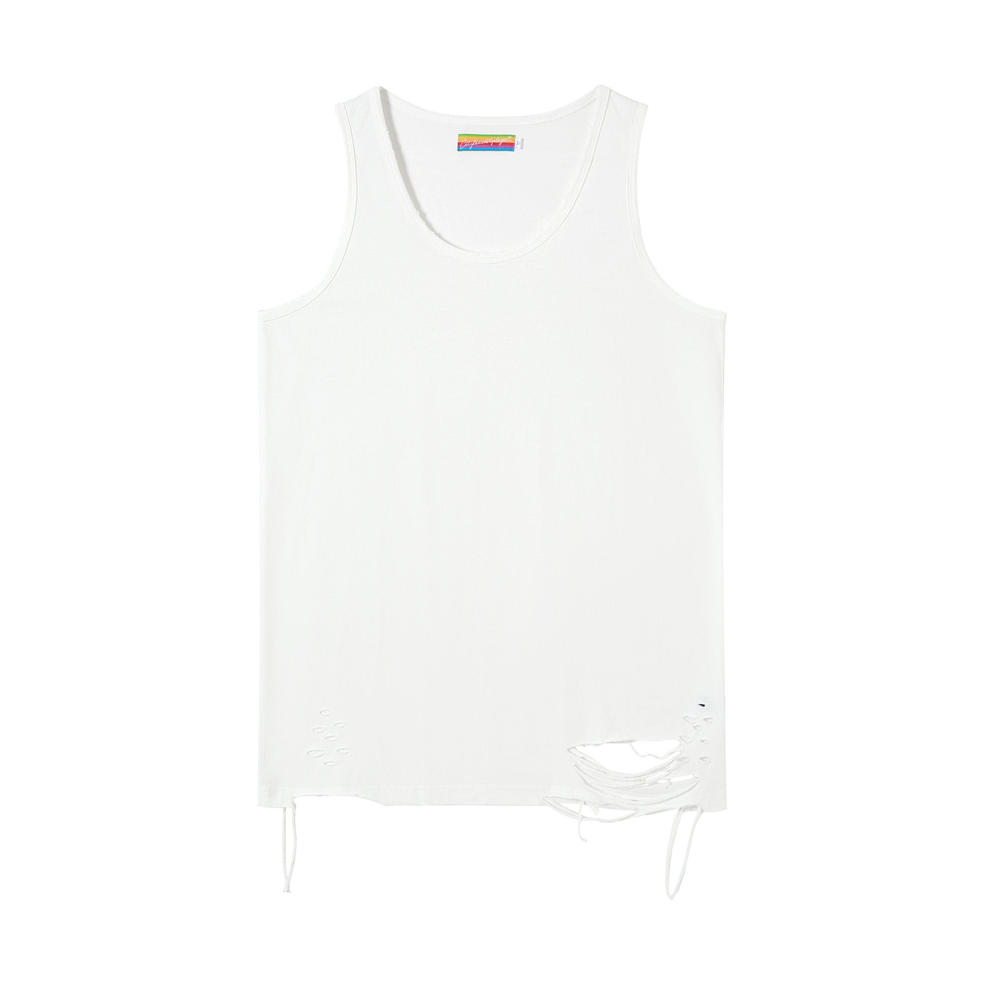 CLP Ripped Tank Top-Tank Top-M-White-Free Shipping Leatheretro
