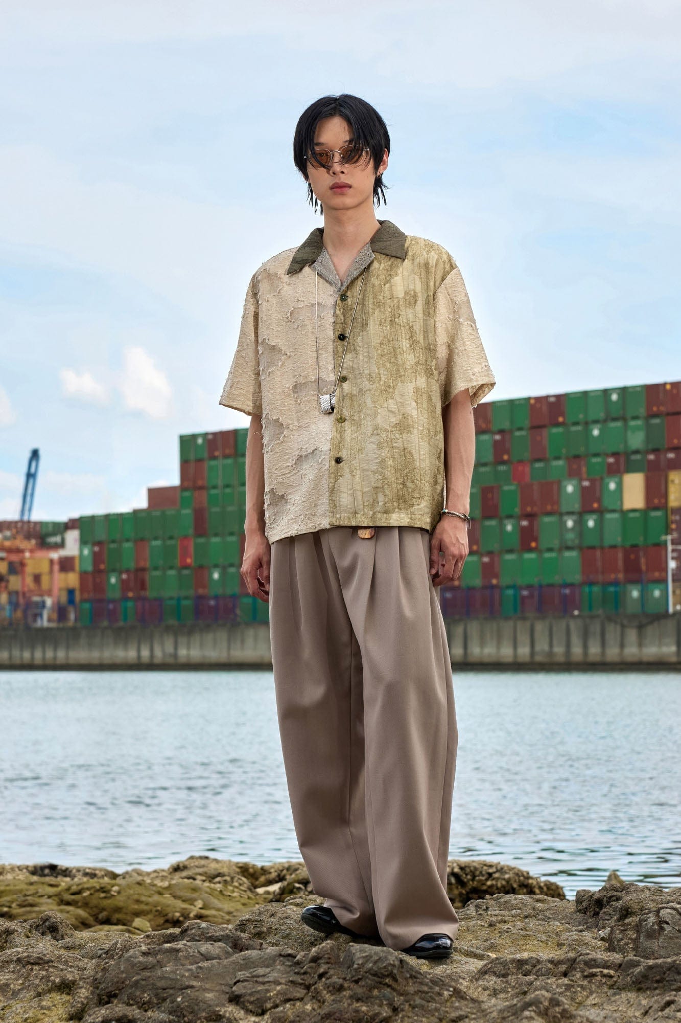 ALVNG AR ANTS Botanical Dyed Burnout Textured Spliced Half Shirt-Half shirt-S-Free Shipping Leatheretro