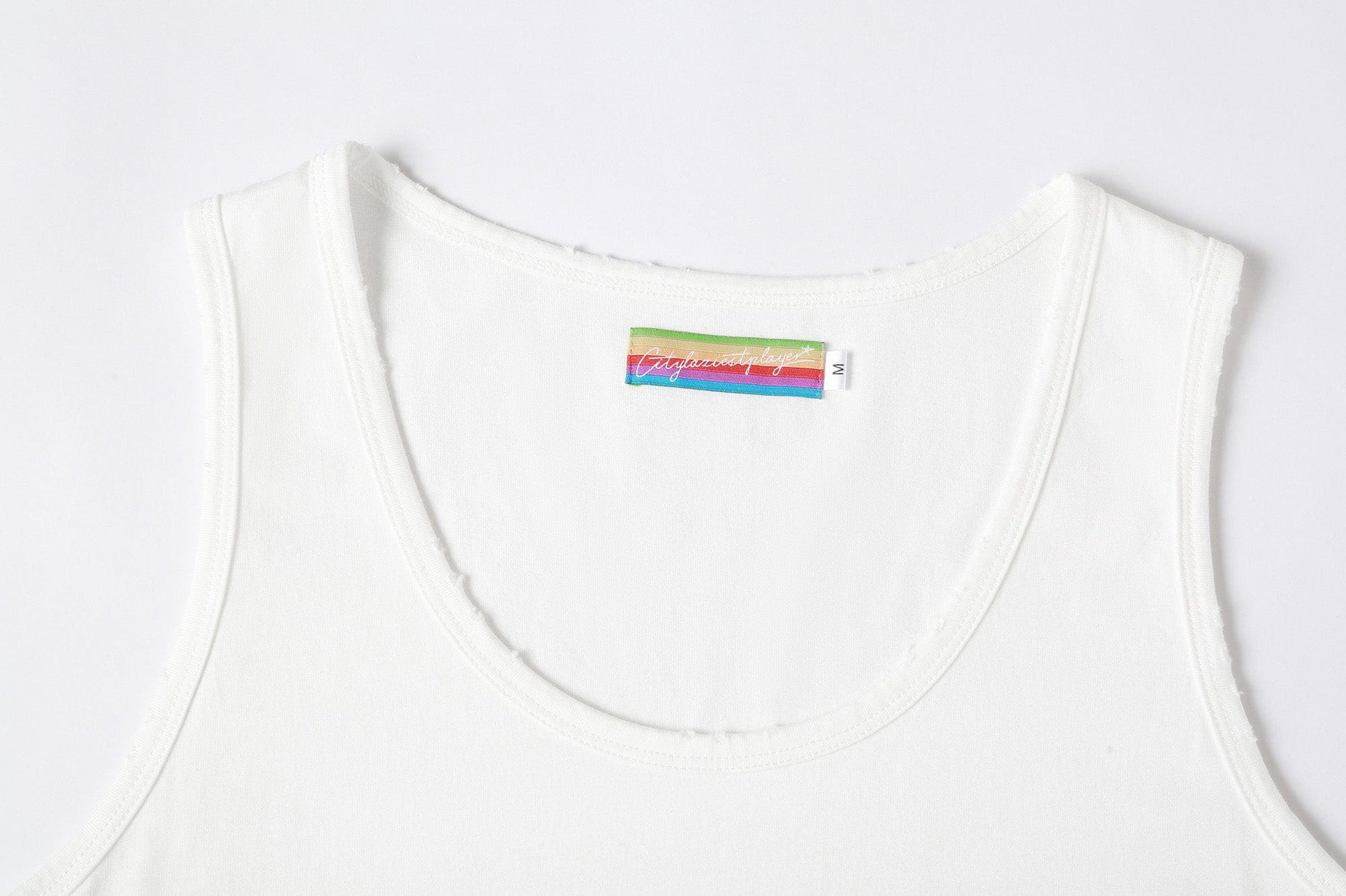 CLP Ripped Tank Top-Tank Top-M-White-Free Shipping Leatheretro