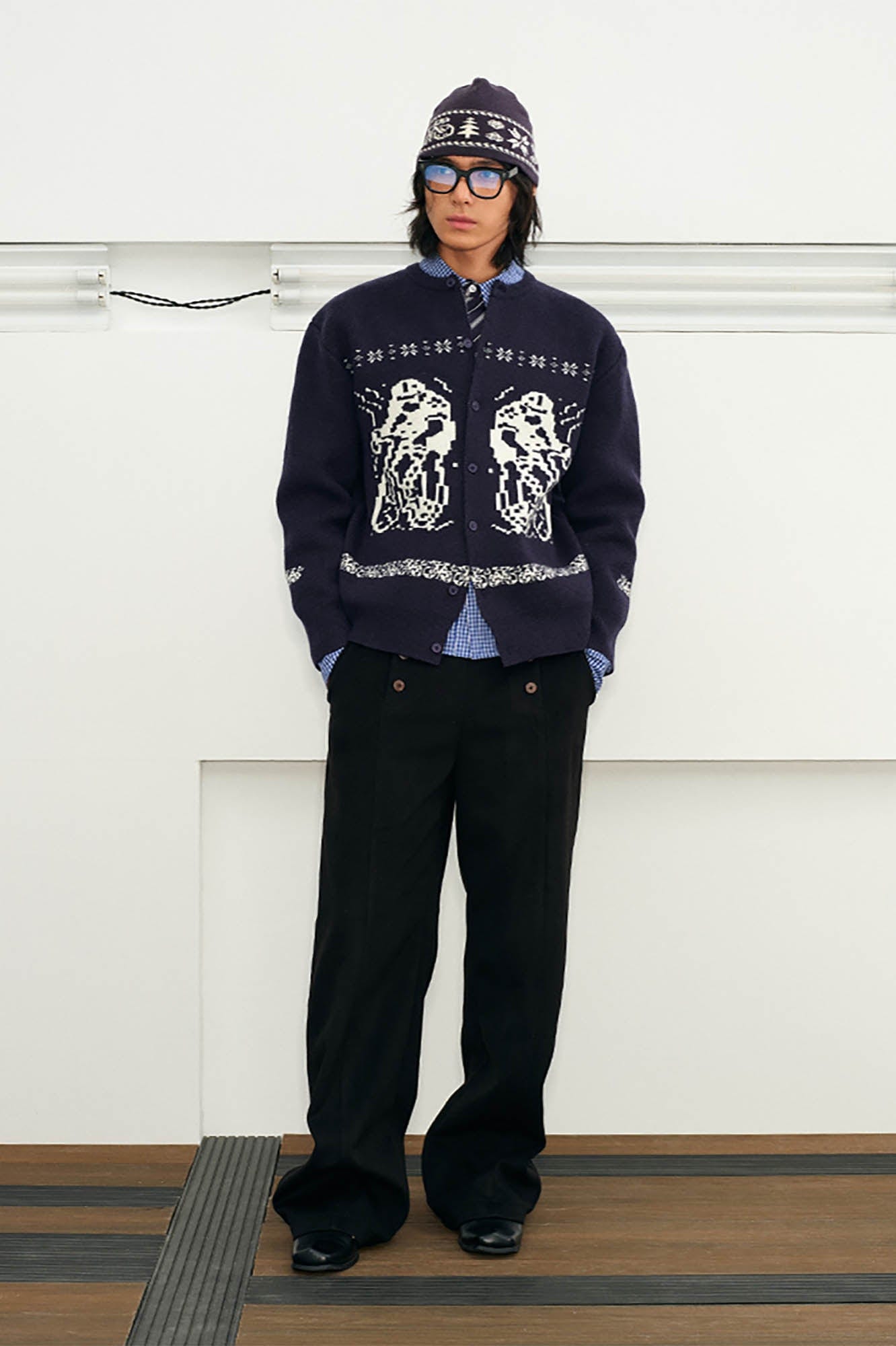 KREATE Fair Isle Button-Up Cardigan-Sweater-S-Blue-Free Shipping Leatheretro