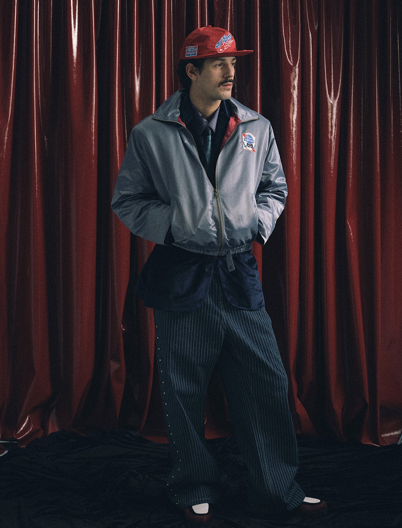 TRECLUB Retro Satin Badge-Patch Blouson-Jacket-S-Blue-Free Shipping Leatheretro
