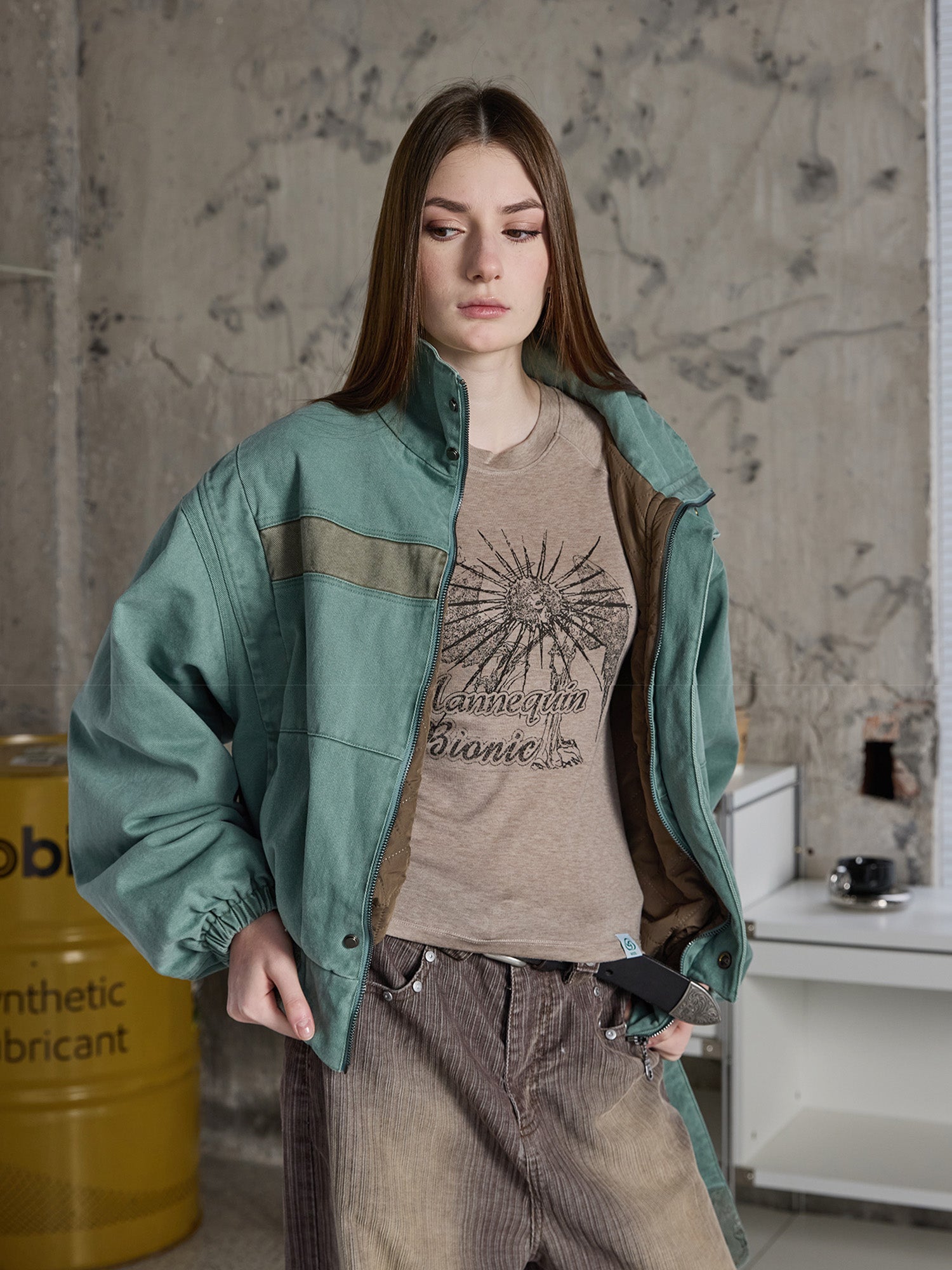 ERROR CODE ROBOT Washed Contrast Panel Jacket-Jacket-S-Free Shipping Leatheretro