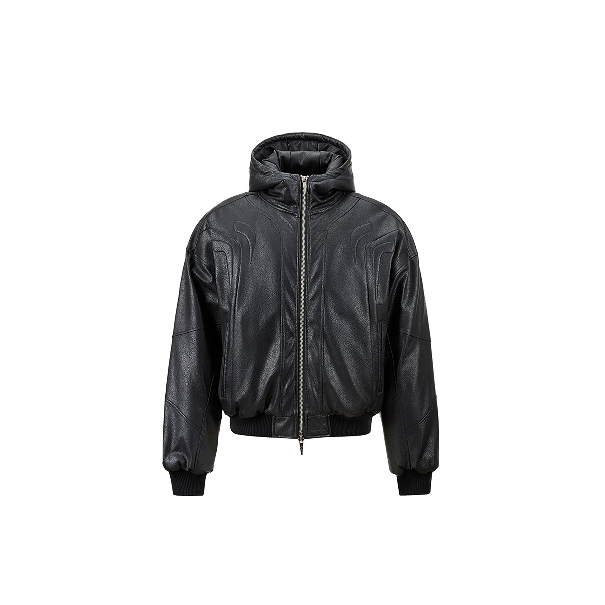 FORFEARTHAT Hooded Puffer PU Jacket-Jacket-S-Free Shipping Leatheretro