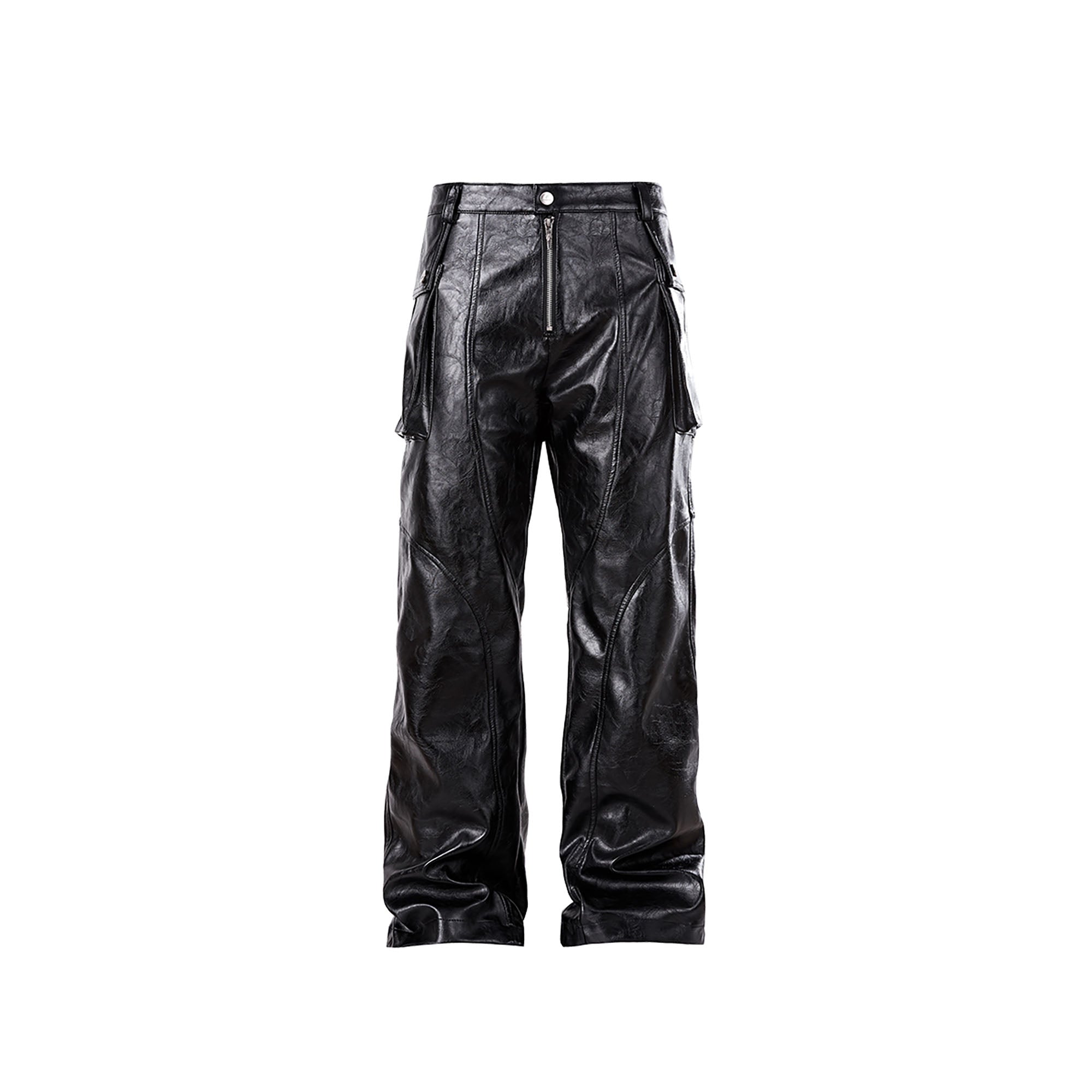 FORFEARTHAT Glossy Panel Zip Hem PU Cargo Pants-Pants-S-Free Shipping Leatheretro