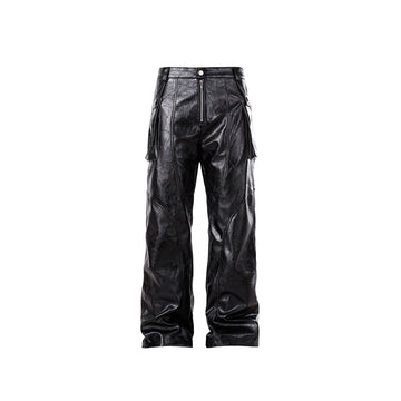 FORFEARTHAT Glossy Panel Zip Hem PU Cargo Pants-Pants-S-Free Shipping Leatheretro
