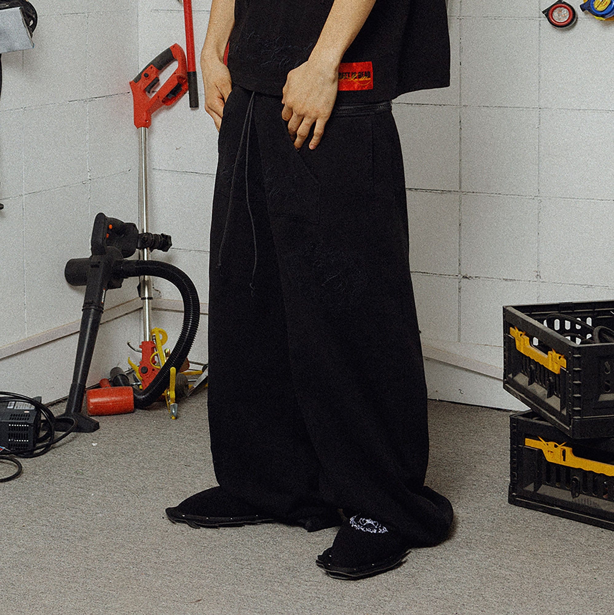 FVVO Distressed Embroidered Drawstring Sweatpants-Pants-S-Black-Free Shipping Leatheretro