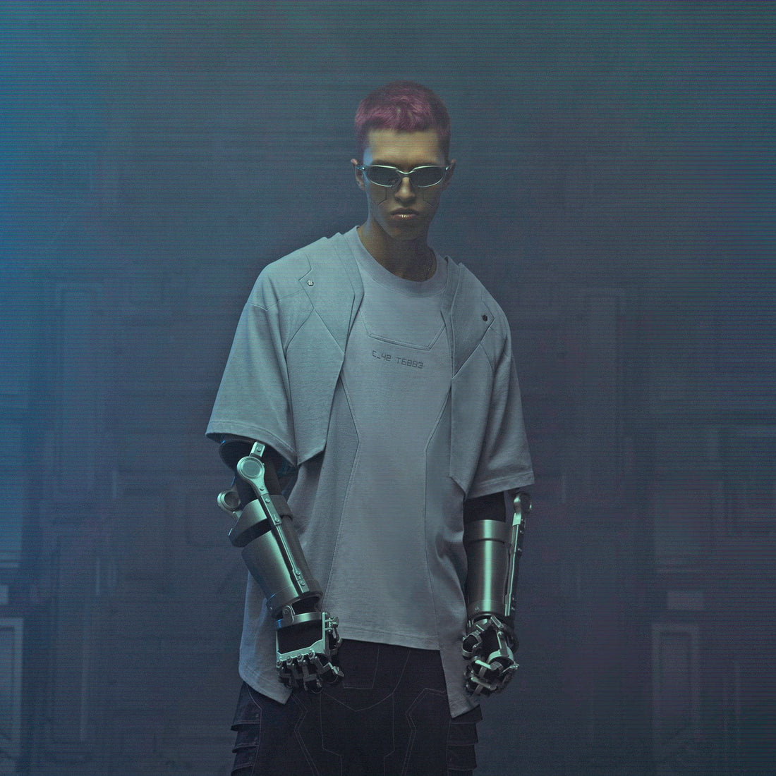 XIPHEVIL Deep Zone Deconstructed Armor Rivet T-Shirt Light Grey-T Shirt-XS-Free Shipping Leatheretro