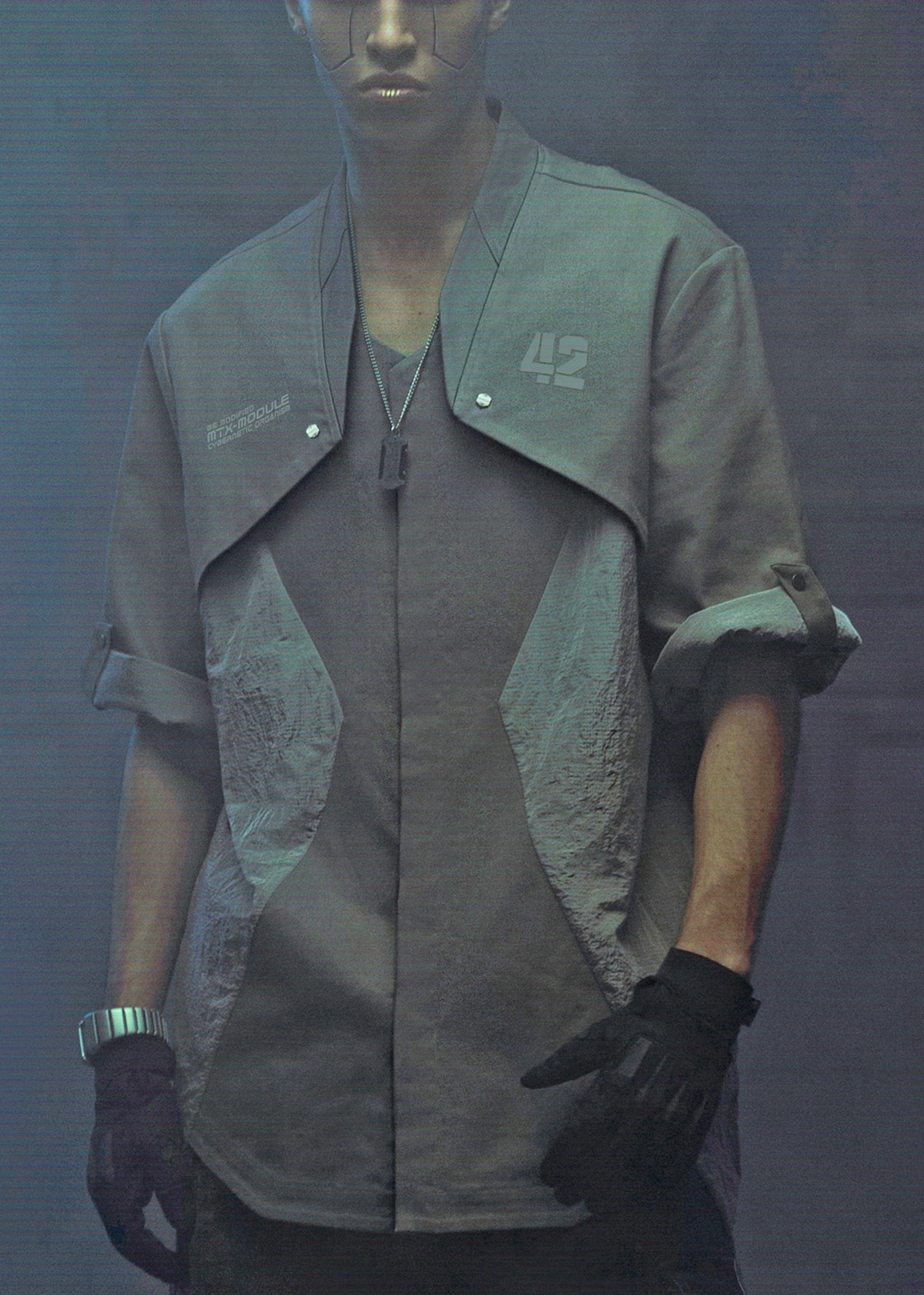 XIPHEVIL Terminal Modern Layered Rivet Half Shirt Light Grey-Half shirt-XS-Free Shipping Leatheretro