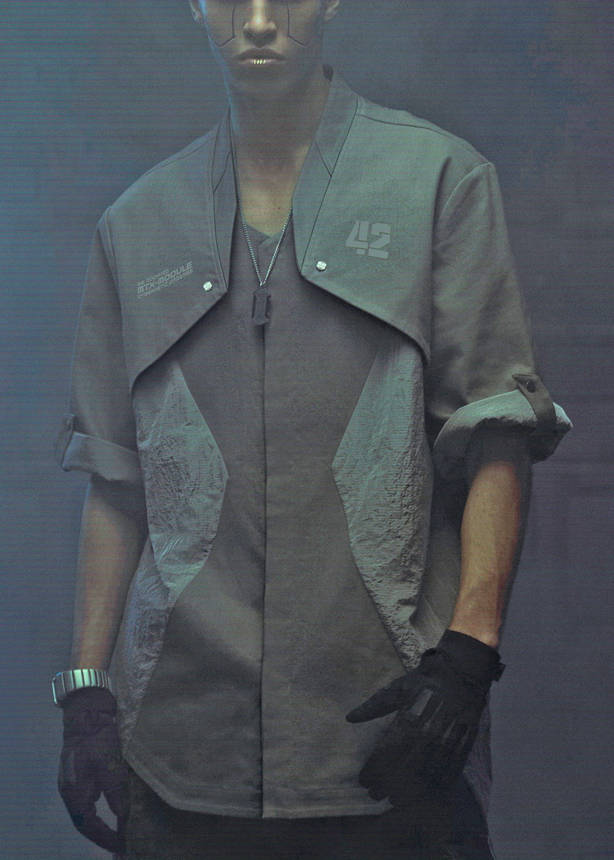 XIPHEVIL Terminal Modern Layered Rivet Half Shirt Light Grey-Half shirt-XS-Free Shipping Leatheretro