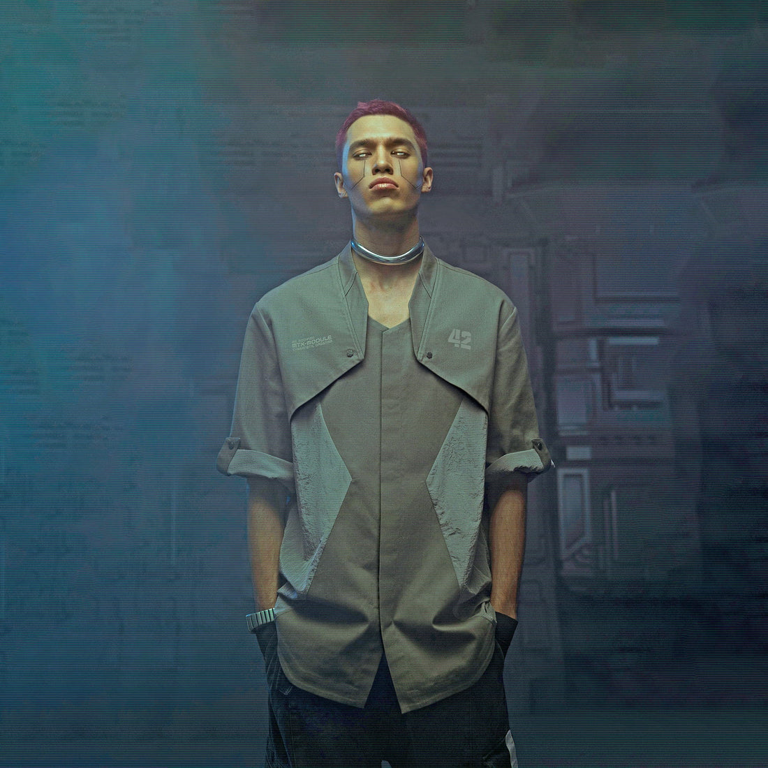 XIPHEVIL Terminal Modern Layered Rivet Half Shirt Light Grey-Half shirt-XS-Free Shipping Leatheretro