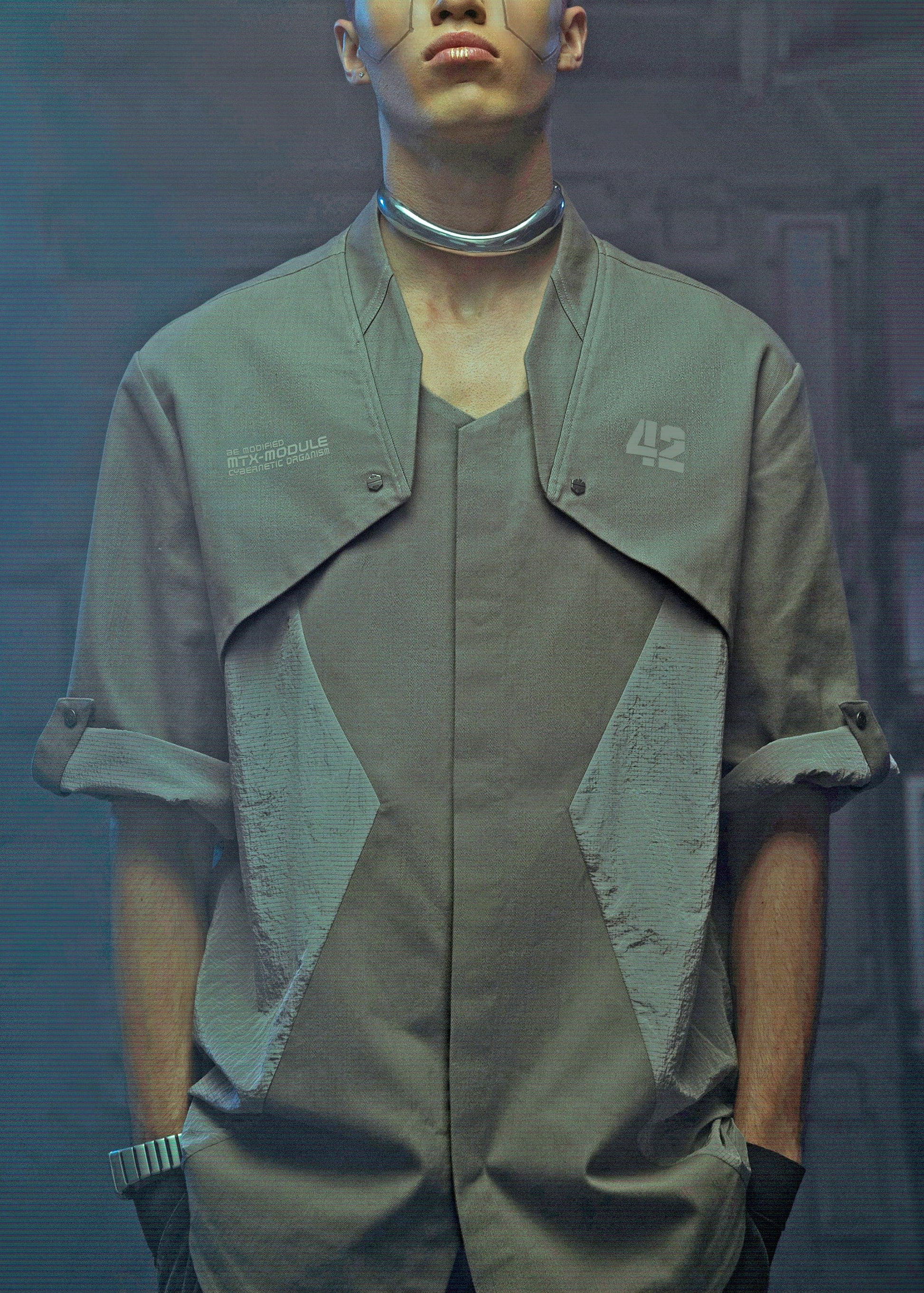 XIPHEVIL Terminal Modern Layered Rivet Half Shirt Light Grey-Half shirt-XS-Free Shipping Leatheretro