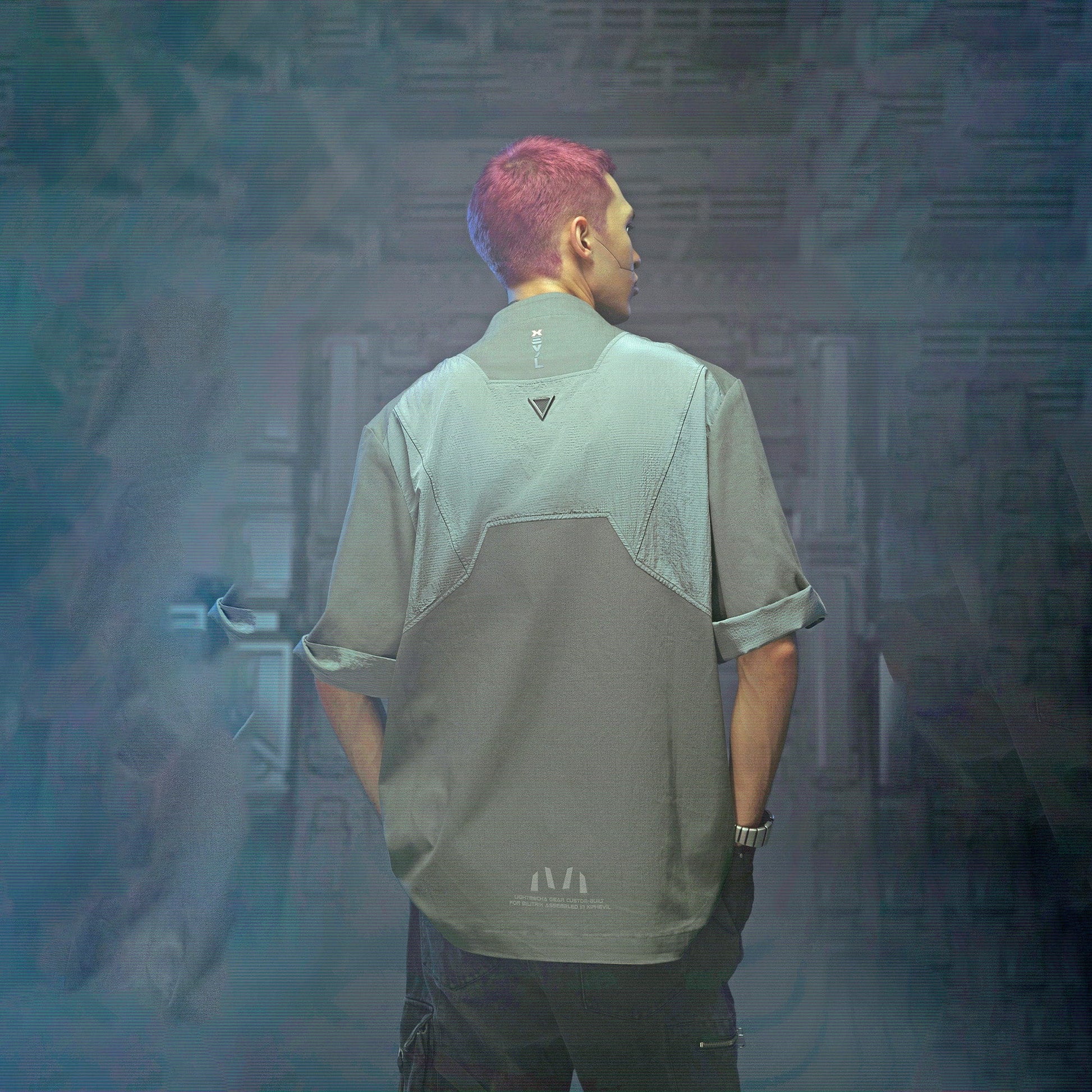 XIPHEVIL Terminal Modern Layered Rivet Half Shirt Light Grey-Half shirt-XS-Free Shipping Leatheretro