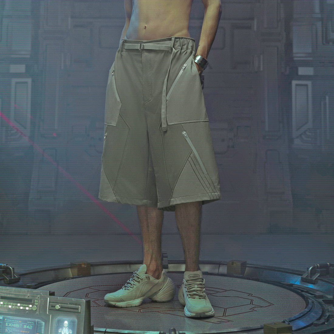 XIPHEVIL Demiurge Deconstructed Multi-Zipper Shorts Green-Shorts-XS-Free Shipping Leatheretro