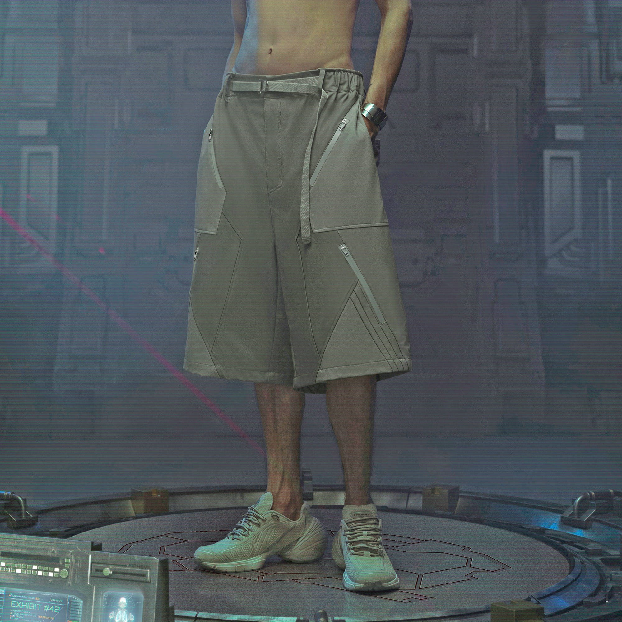 XIPHEVIL Demiurge Deconstructed Multi-Zipper Shorts Green-Shorts-XS-Free Shipping Leatheretro