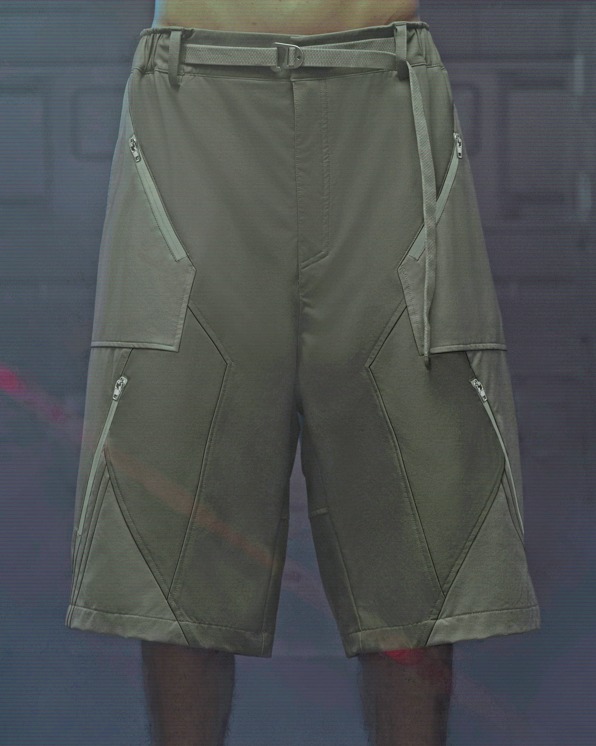 XIPHEVIL Demiurge Deconstructed Multi-Zipper Shorts Green-Shorts-XS-Free Shipping Leatheretro