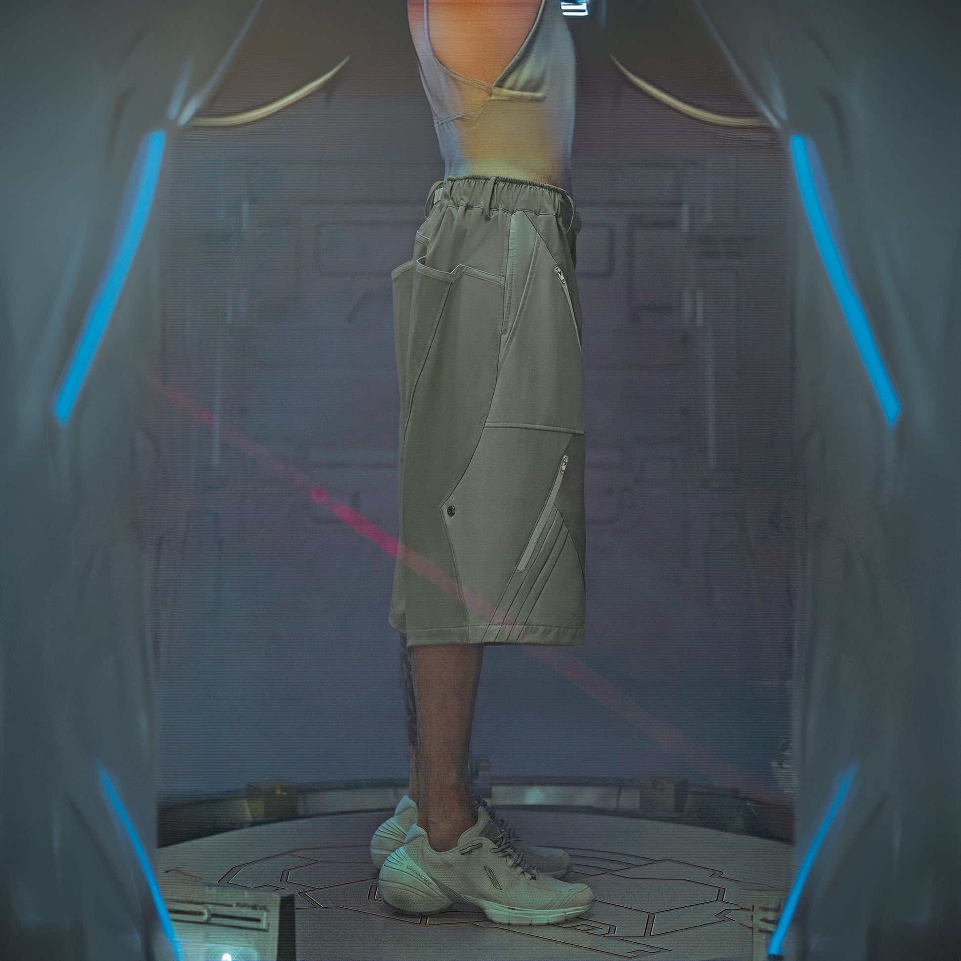 XIPHEVIL Demiurge Deconstructed Multi-Zipper Shorts Green-Shorts-XS-Free Shipping Leatheretro