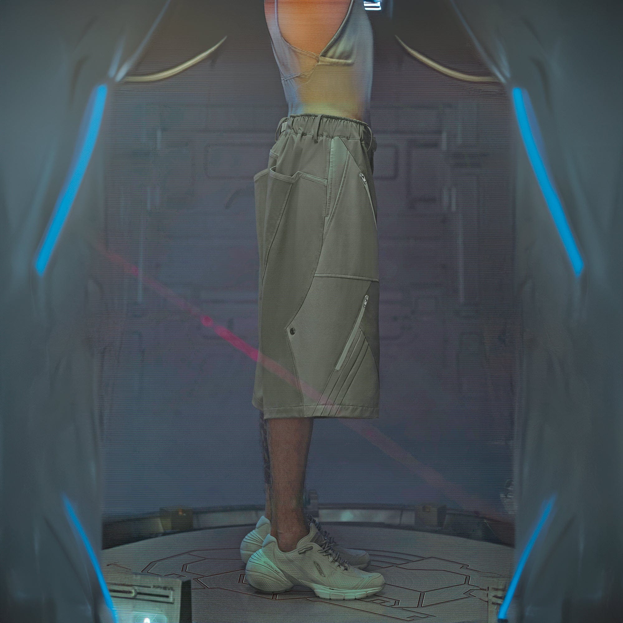 XIPHEVIL Demiurge Deconstructed Multi-Zipper Shorts Green-Shorts-XS-Free Shipping Leatheretro