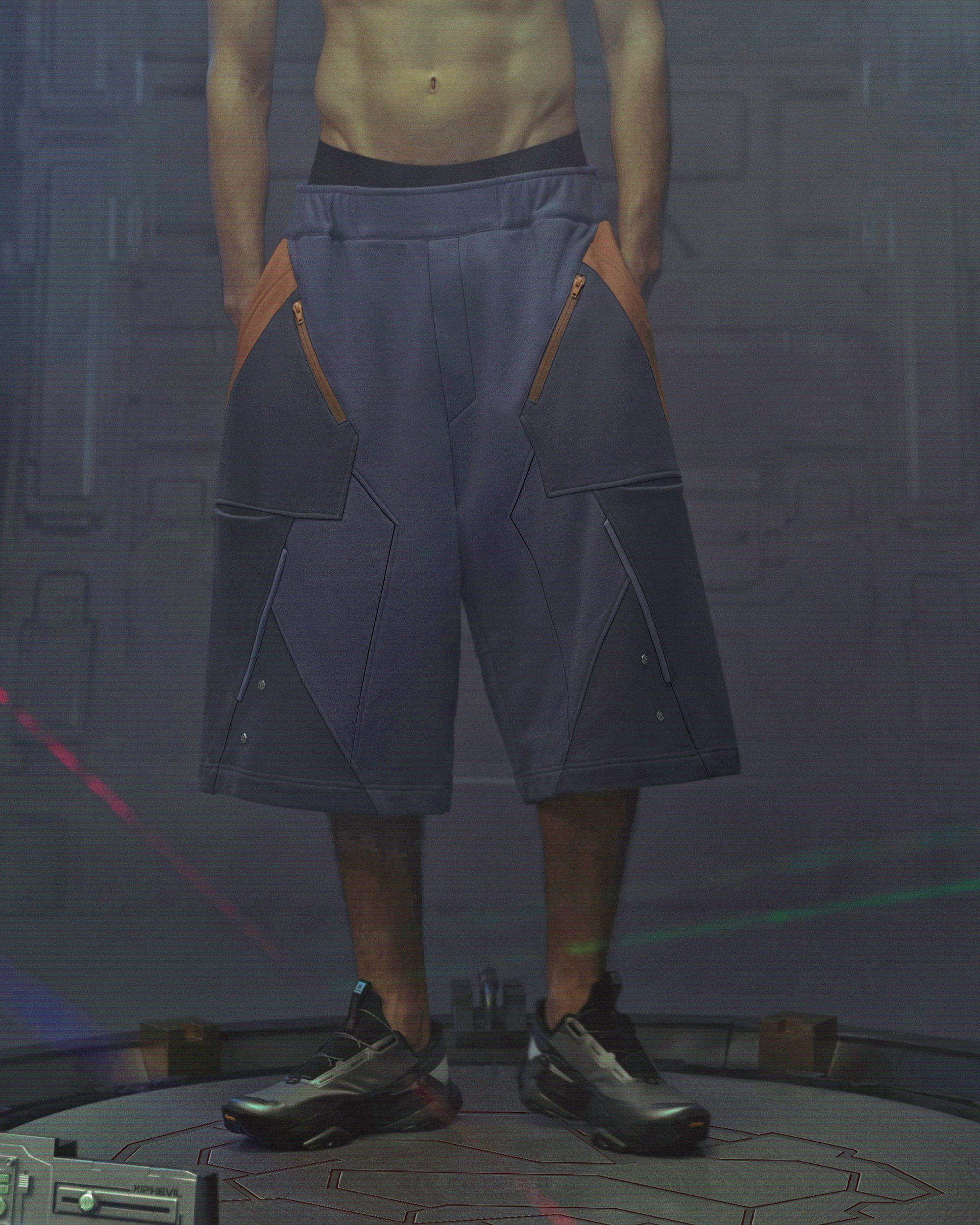 XIPHEVIL Deconstructed Zipper Rivet Shorts Orange-Shorts-XS-Free Shipping Leatheretro