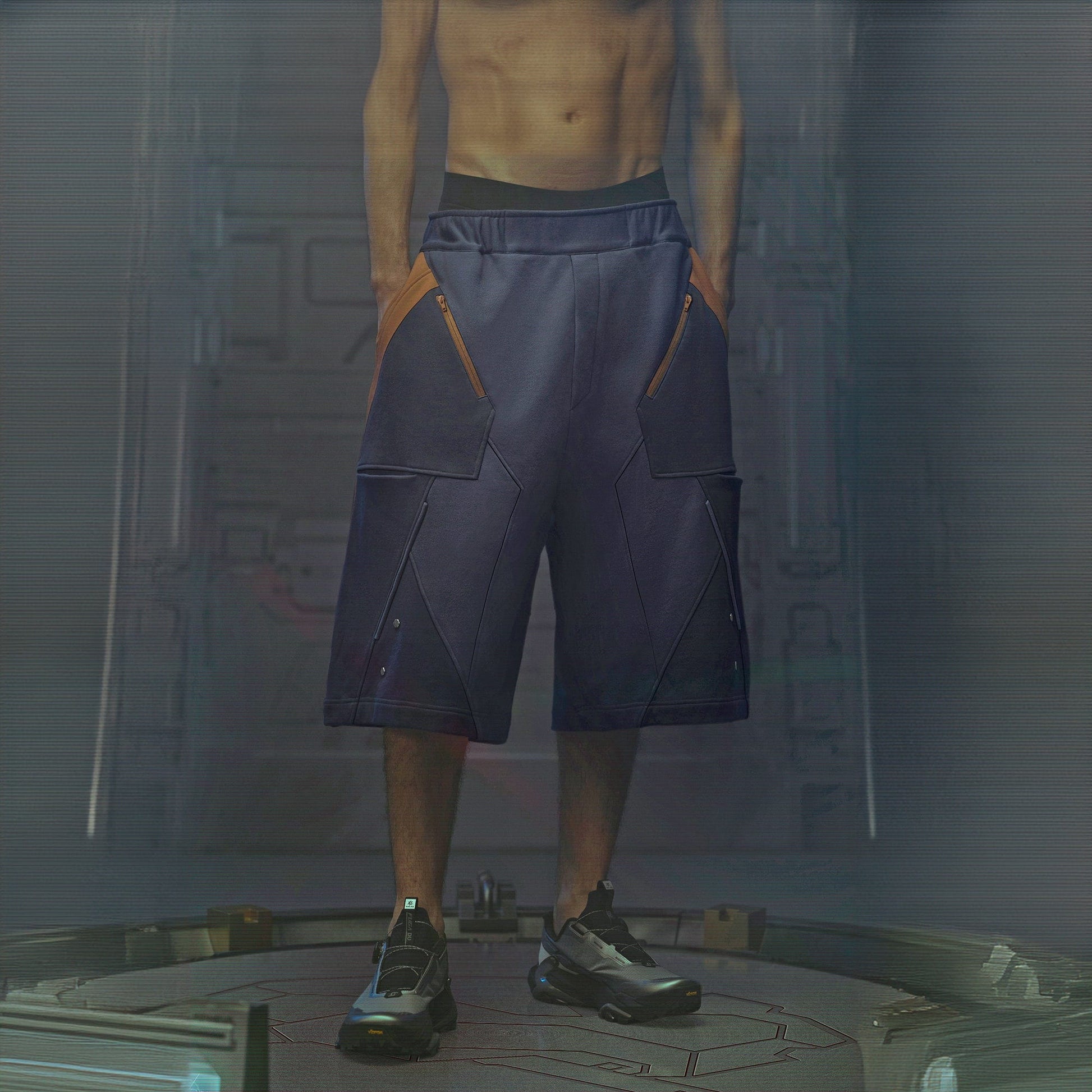 XIPHEVIL Deconstructed Zipper Rivet Shorts Orange-Shorts-XS-Free Shipping Leatheretro