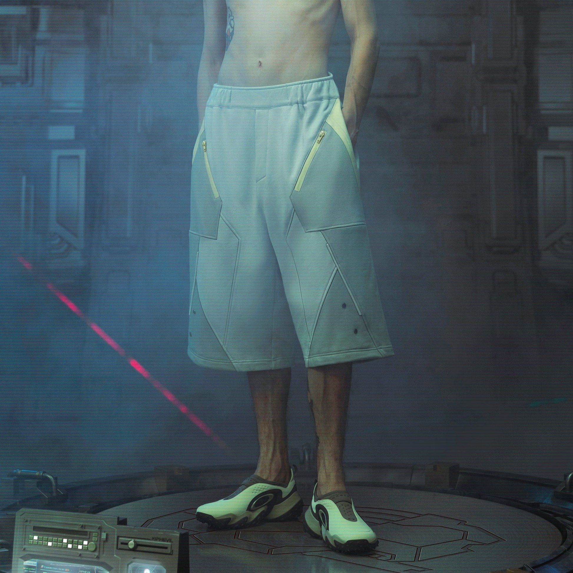 XIPHEVIL Deconstructed Zipper Rivet Shorts Light Grey-Shorts-XS-Free Shipping Leatheretro